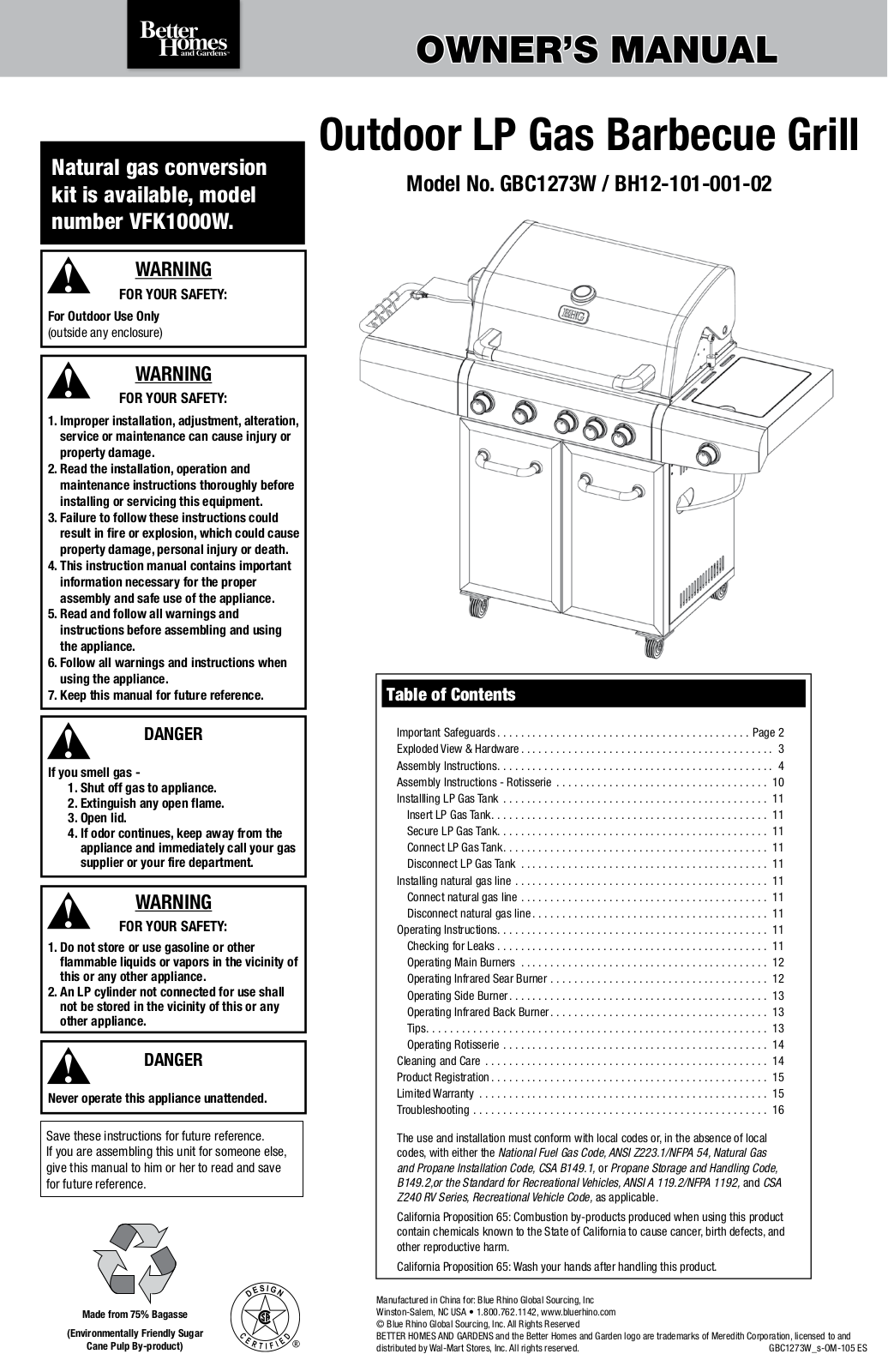 Blue Rhino GBC1273W User Manual