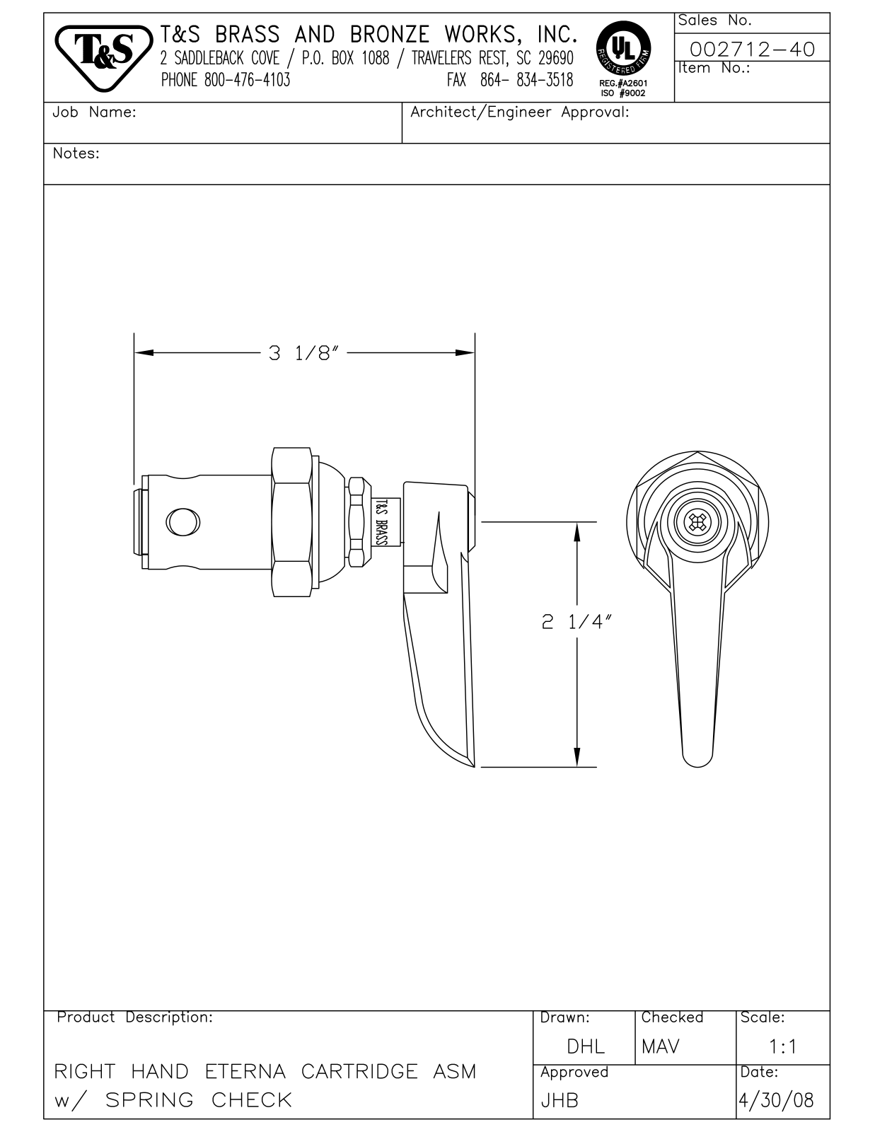 T & S Brass & Bronze Works 002712-40 General Manual