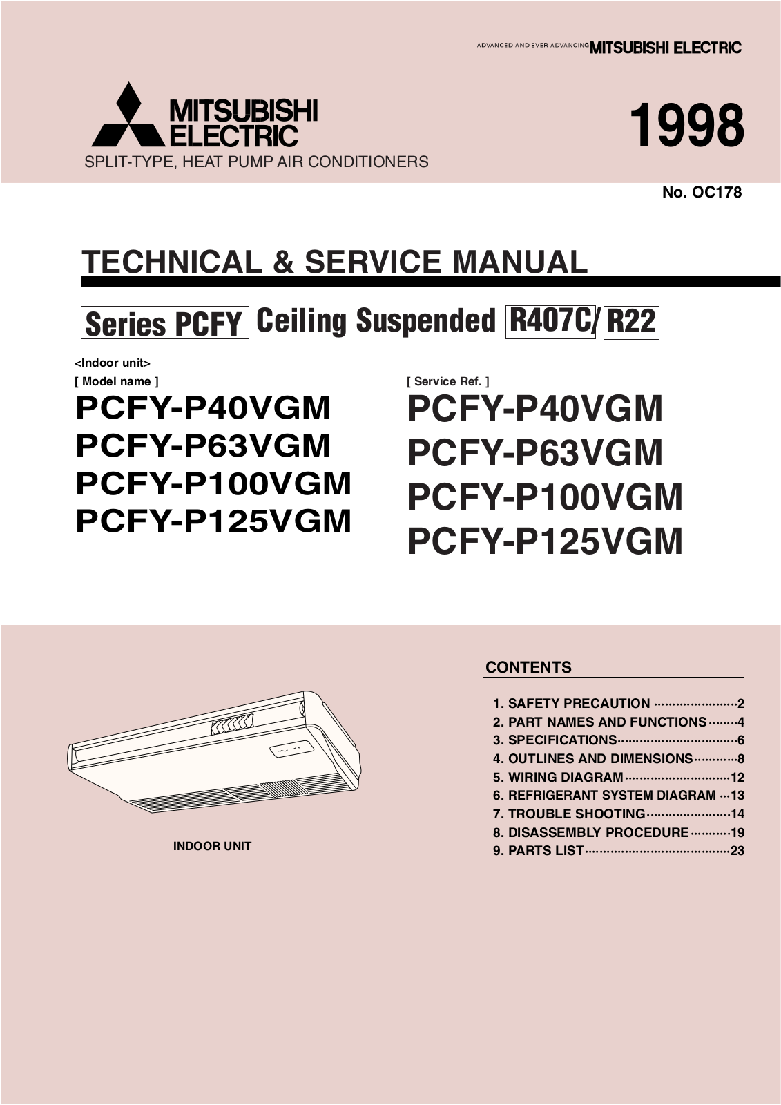 Mitsubishi PCFY-P100VGM, PCFY-P125VGM, PCFY-P40VGM, PCFY-P63VGM Service Manual