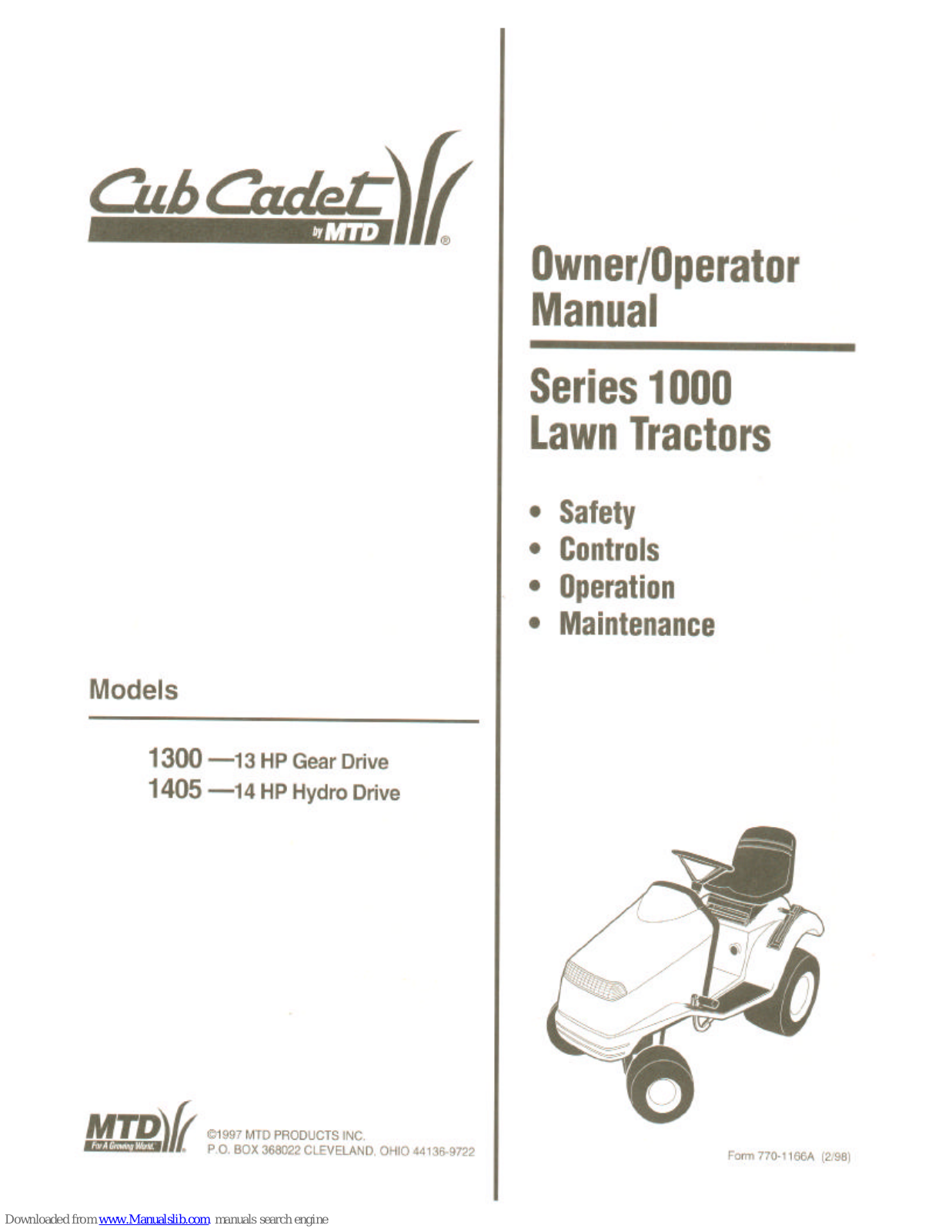 Cub Cadet 1300, 1405 Owner's Operation Manual