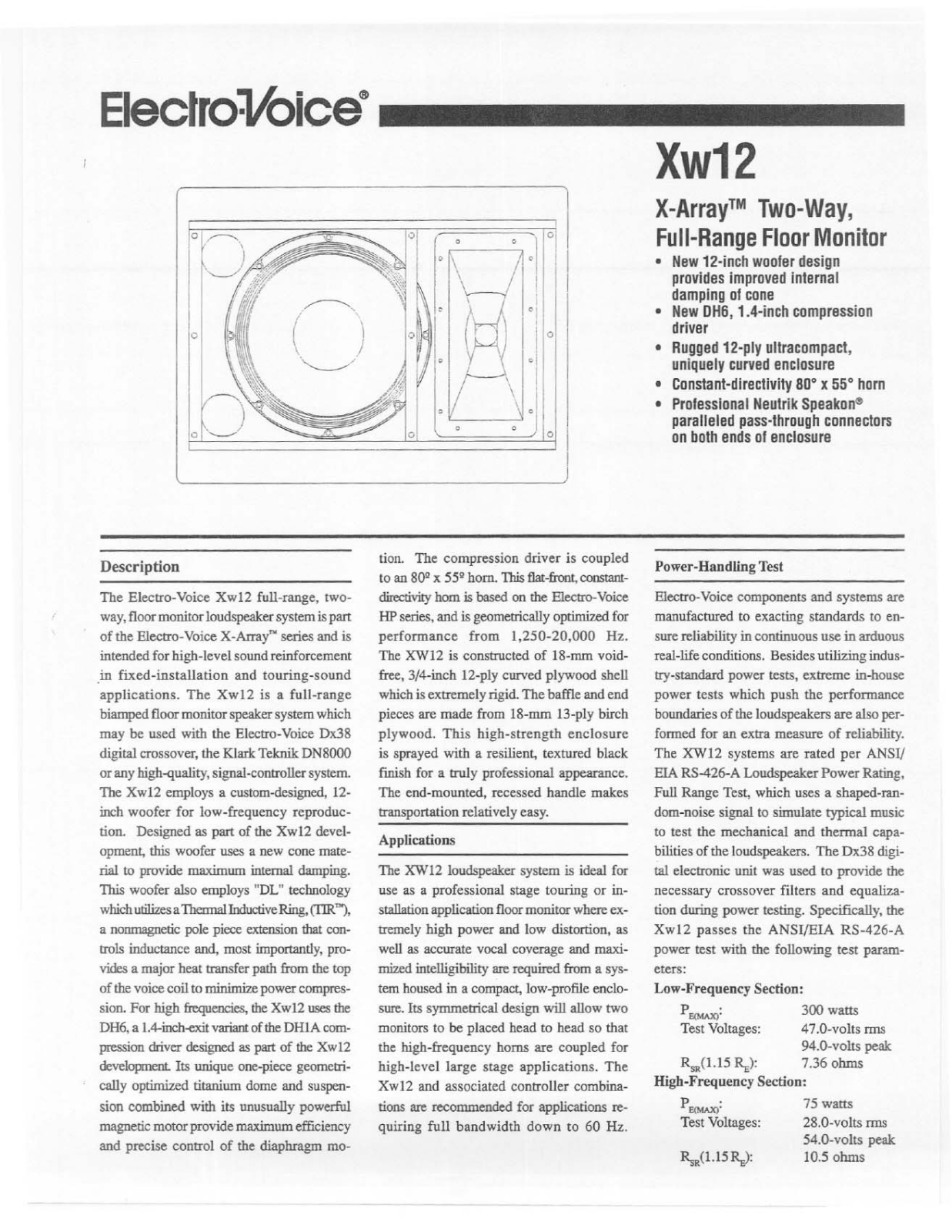 Electro-voice XW12 DATASHEET