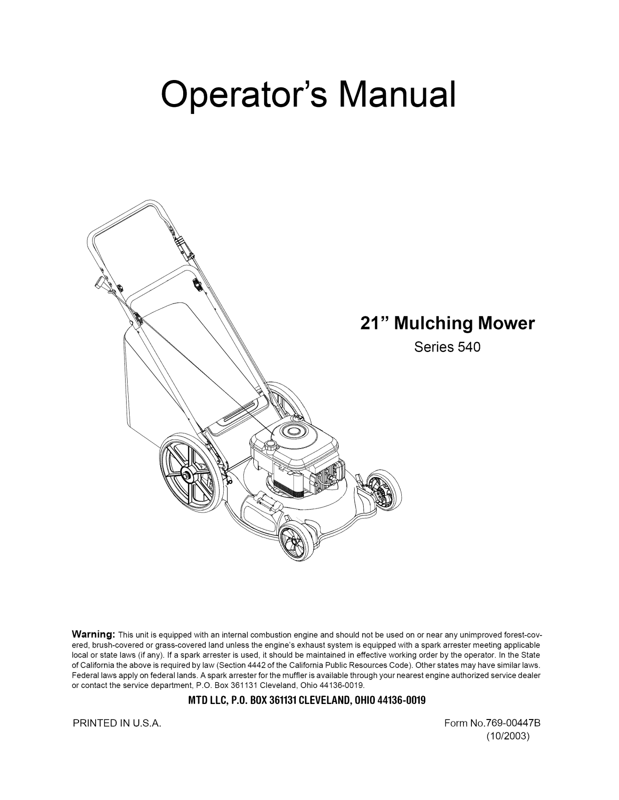 MTD 11A-549R731, 11A-549G729, 11A-543C700 Owner’s Manual