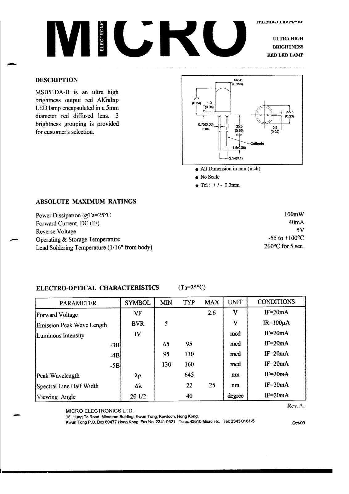 MICRO MSB51DA-3B, MSB51DA-5B, MSB51DA-4B Datasheet