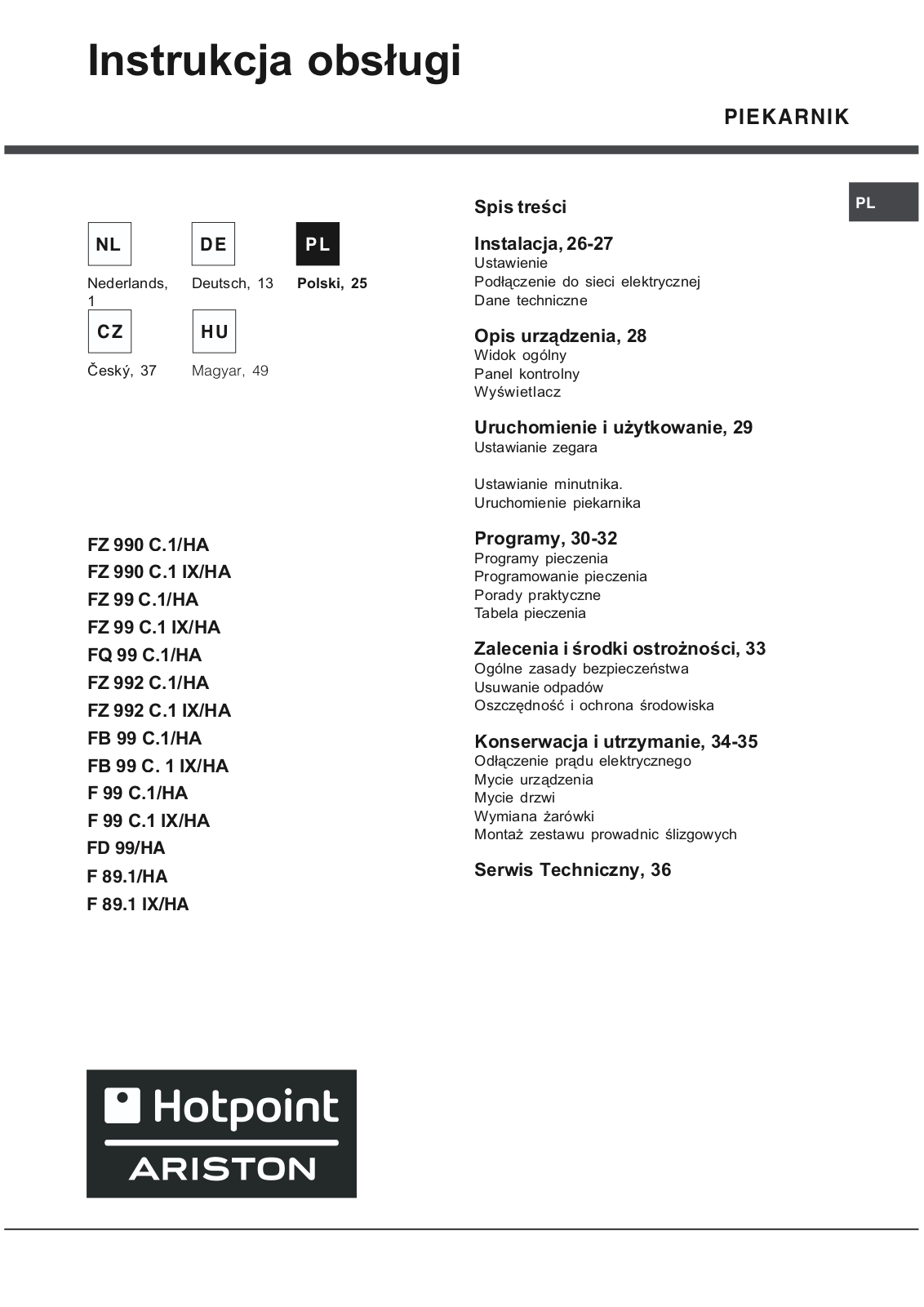 Hotpoint Ariston FZ 990 C.1 IX, FB 99 C.1 IX User Manual