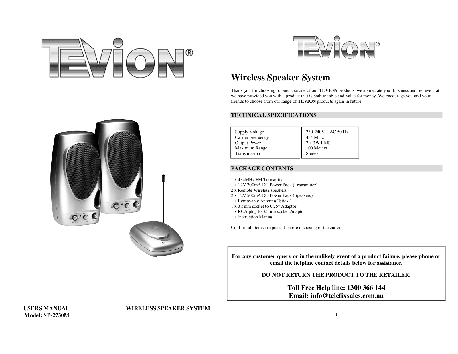 Tevion SP-2730M User Manual