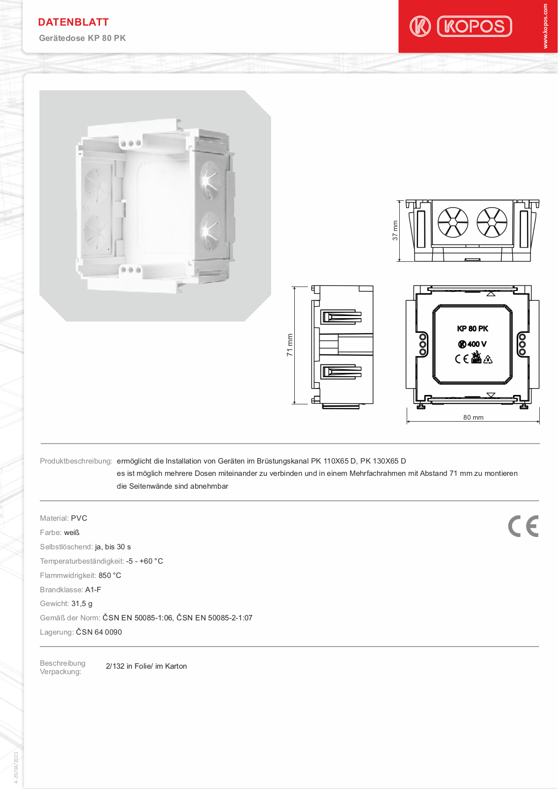 KOPOS KP 80 PK Datasheet