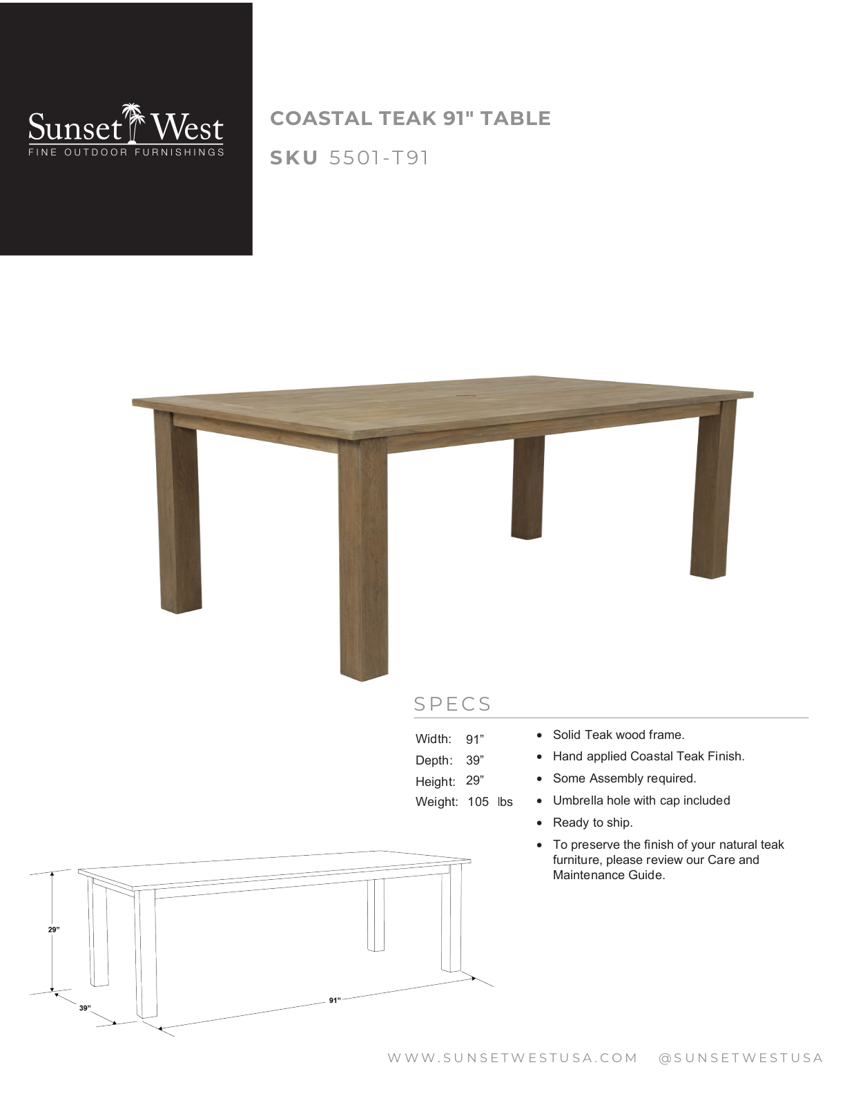 Sunset West XSW10099 Specifications - ManualMachine.com