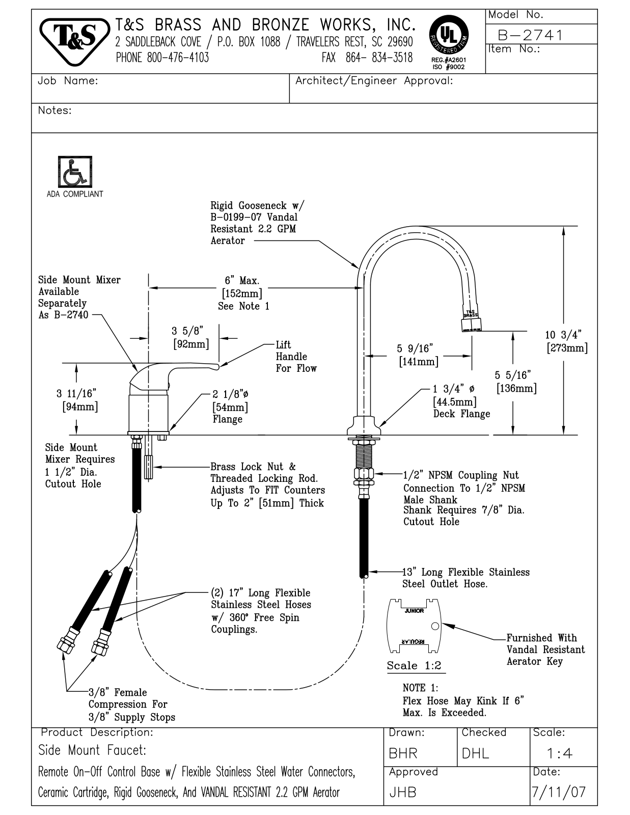 T & S Brass & Bronze Works B-2741 General Manual