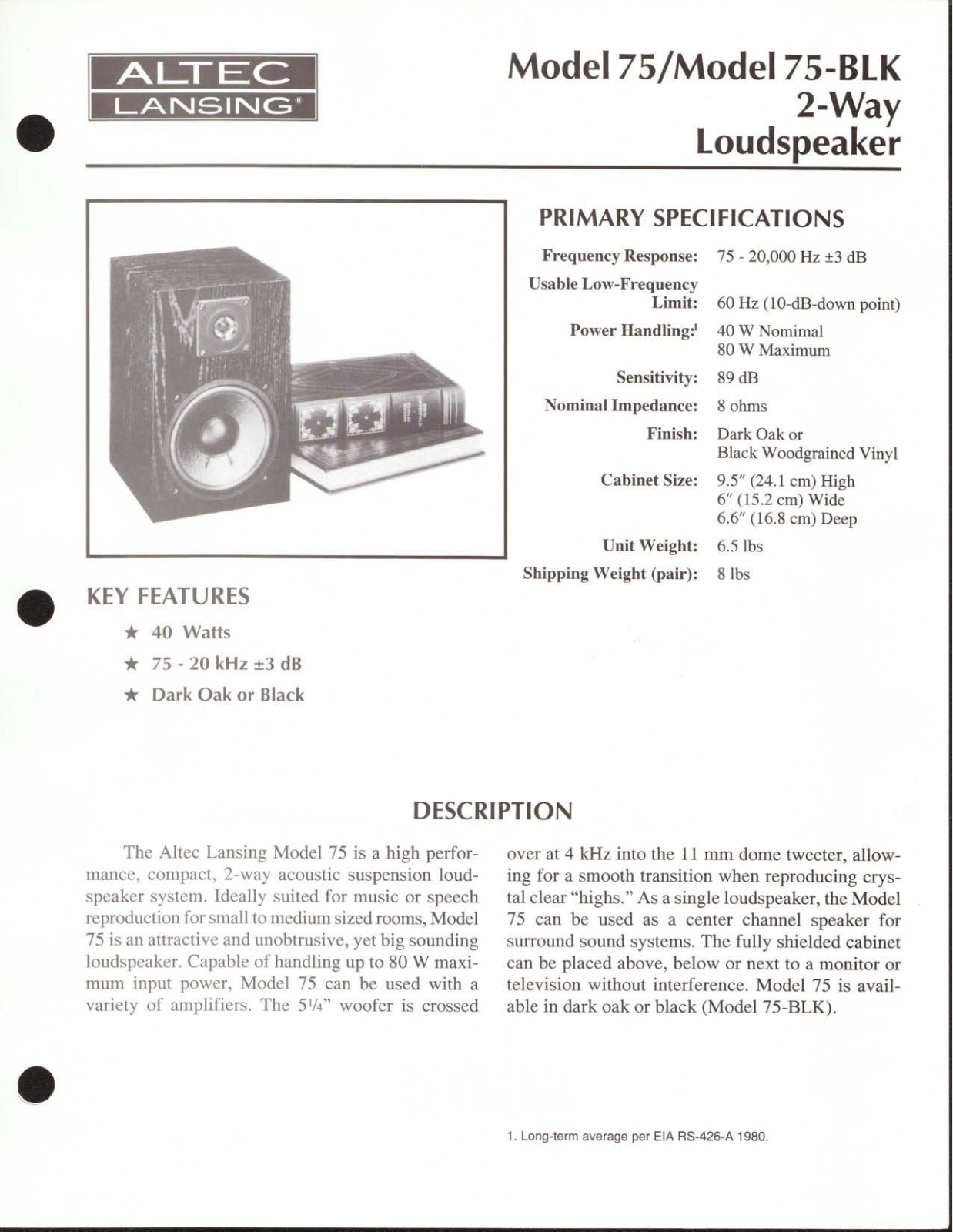 Altec lansing 75-BK User Manual