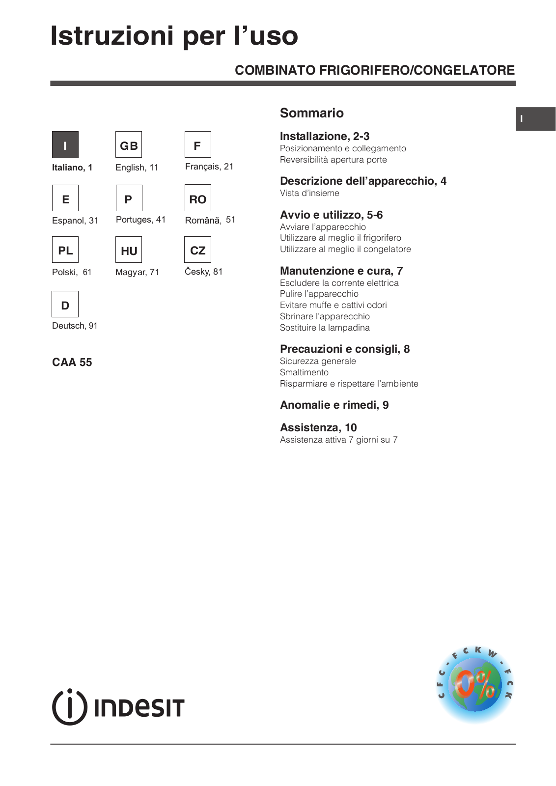 INDESIT CAA 55 NX User Manual