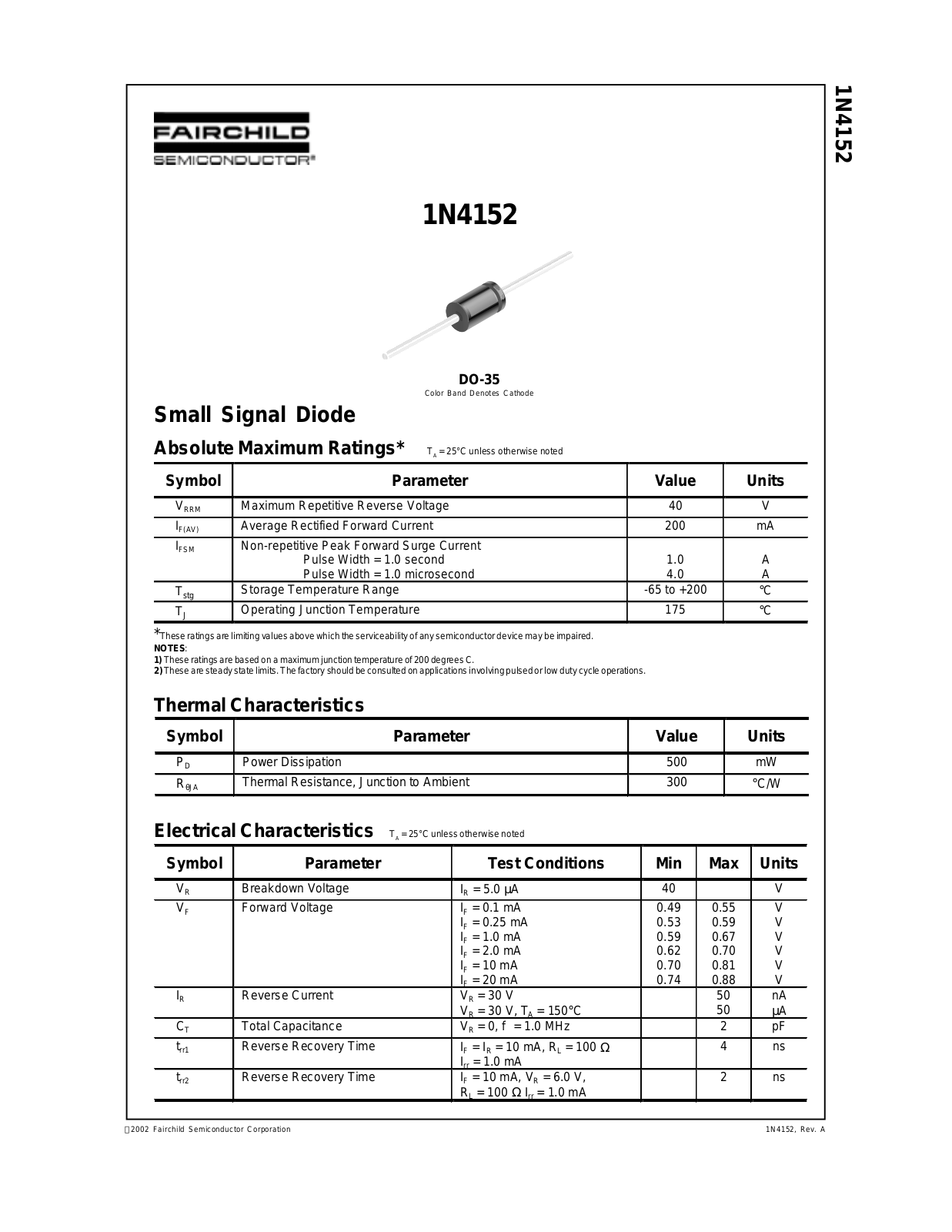 Fairchild Semiconductor 1N4152 Datasheet