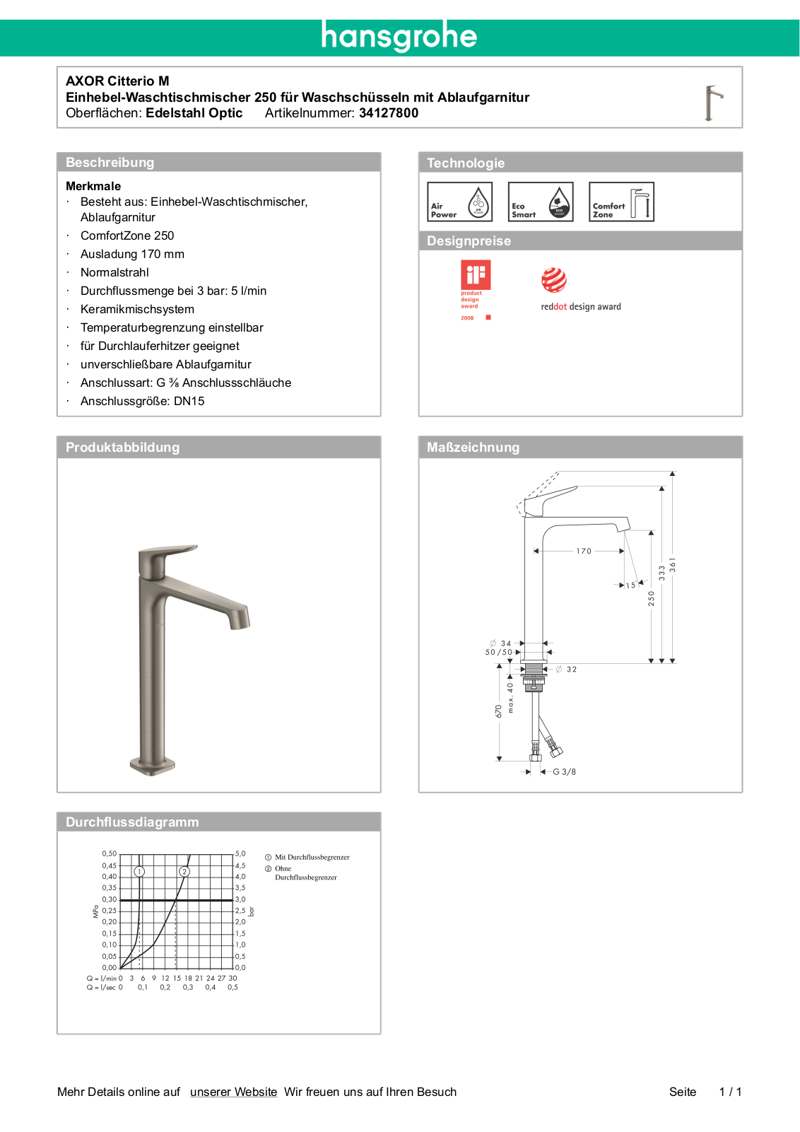 Hansgrohe AXOR 34127800 User Manual