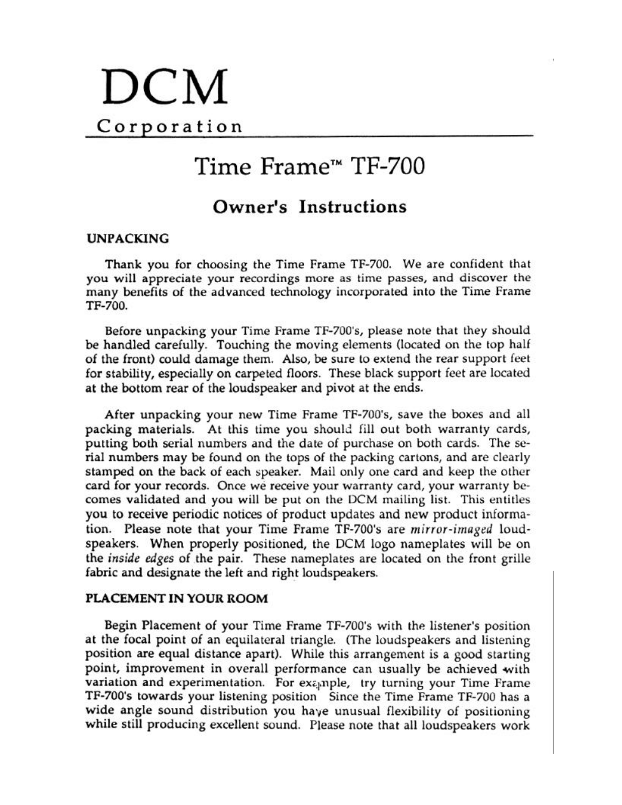 DCM TF-700 Owners manual