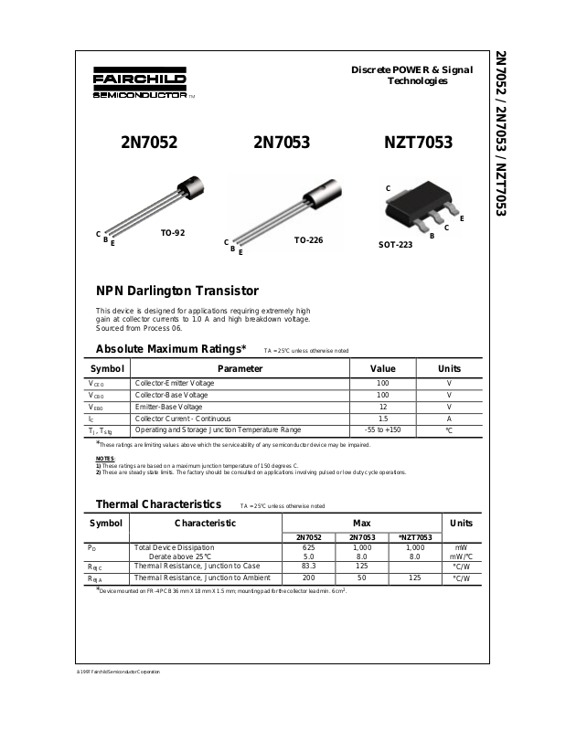 Fairchild Semiconductor 2n7053 2n7052 Datasheet