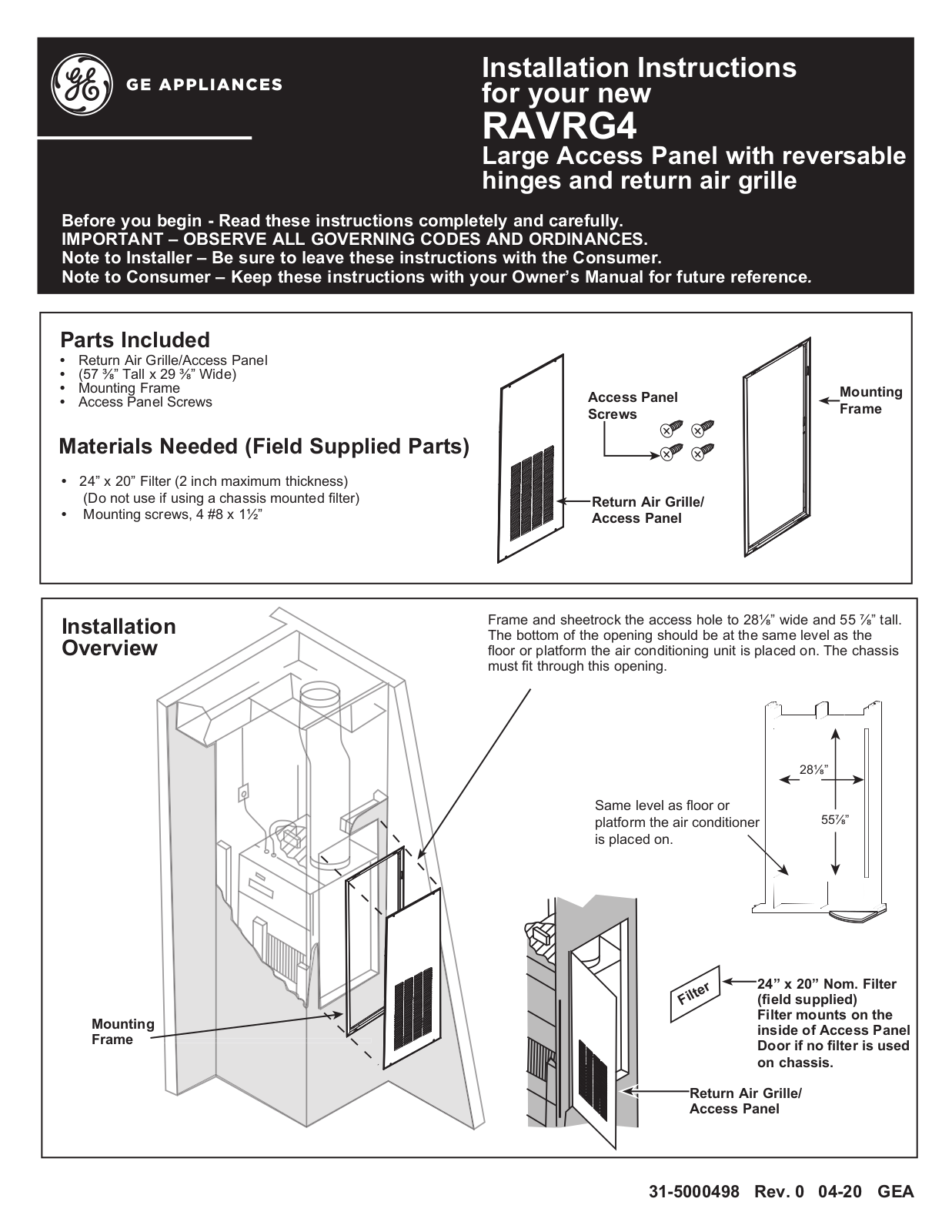 GE RAVRG4 Installation Instructions