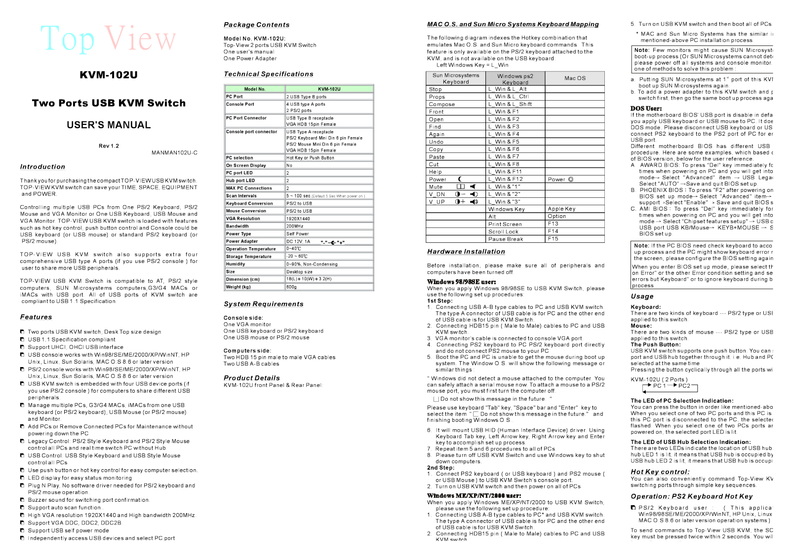 QVS KVM-102U User Manual