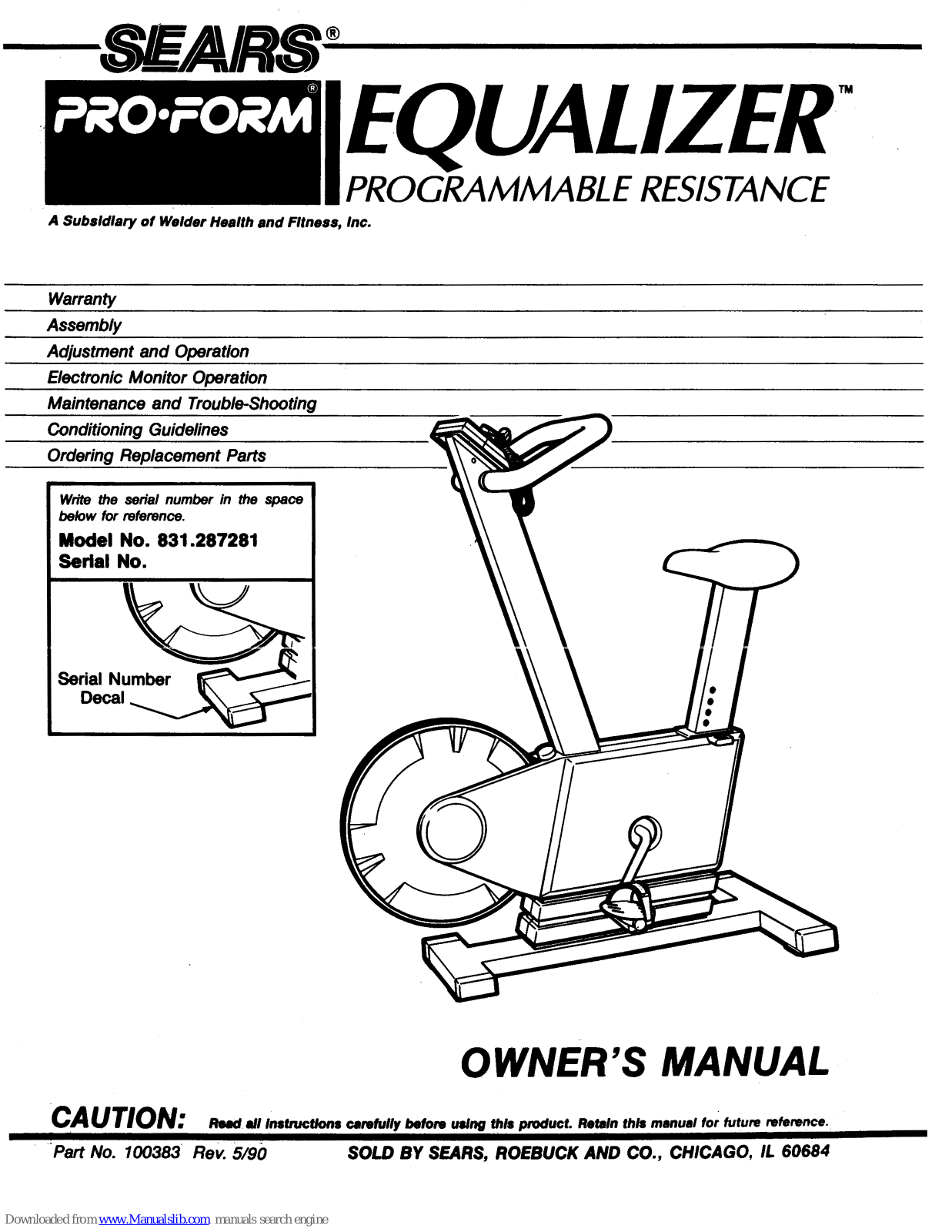 Pro-Form 28728 Equalizer User Manual