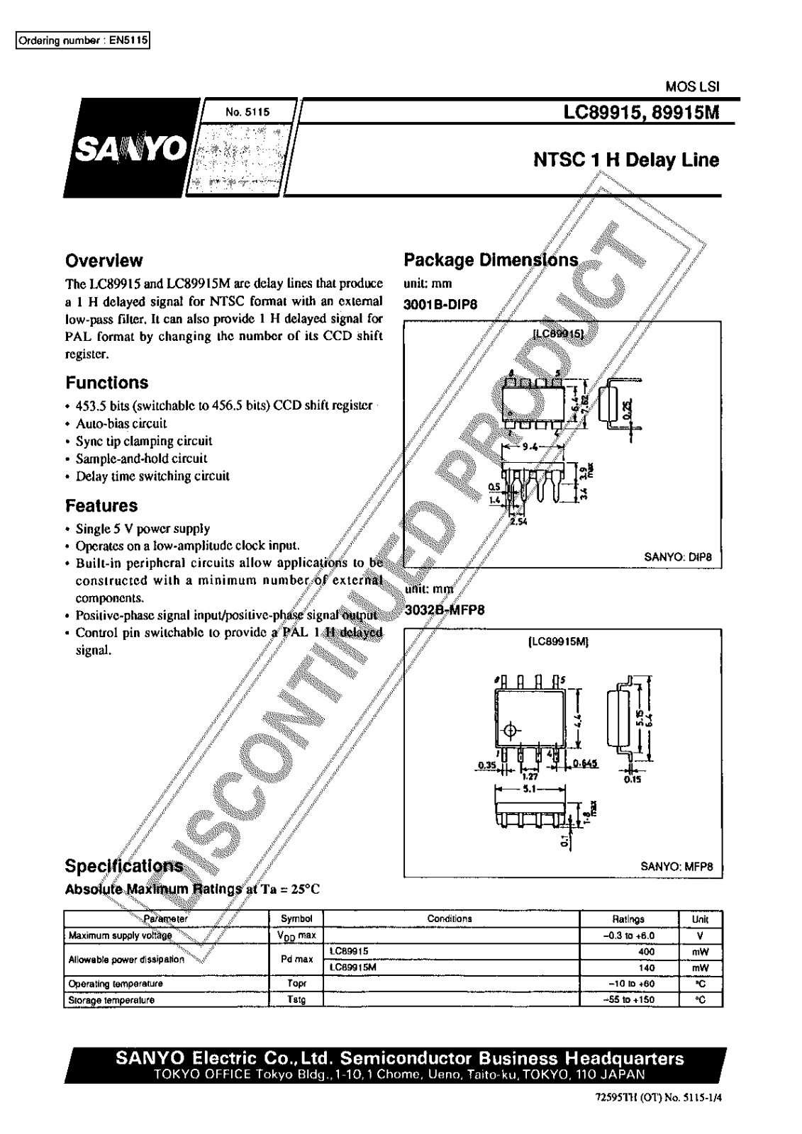 Sanyo LC89915M Specifications