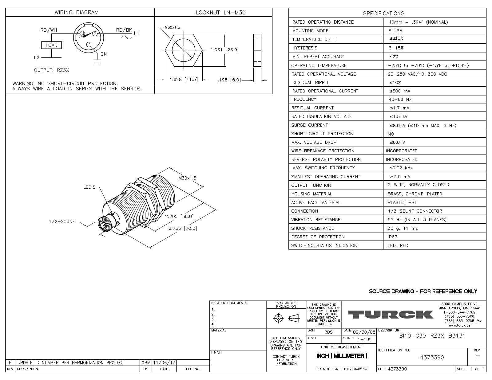 Turck BI10-G30-RZ3X-B3131 Data Sheet