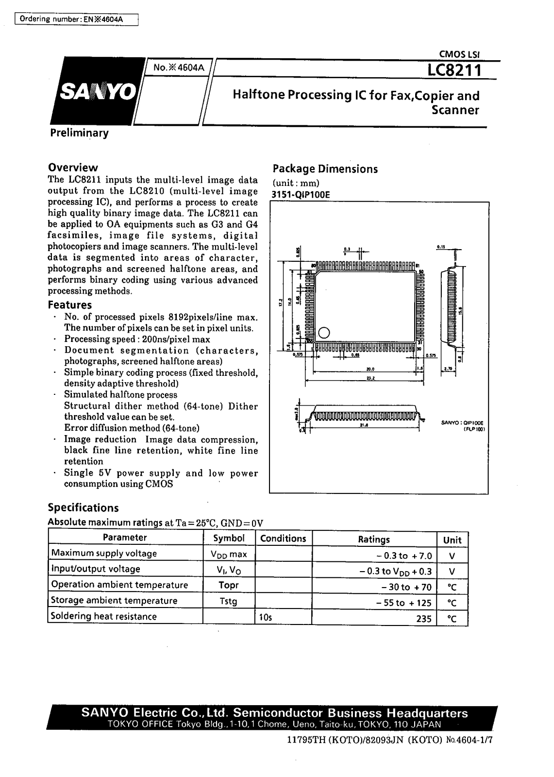 SANYO LC8211 Datasheet