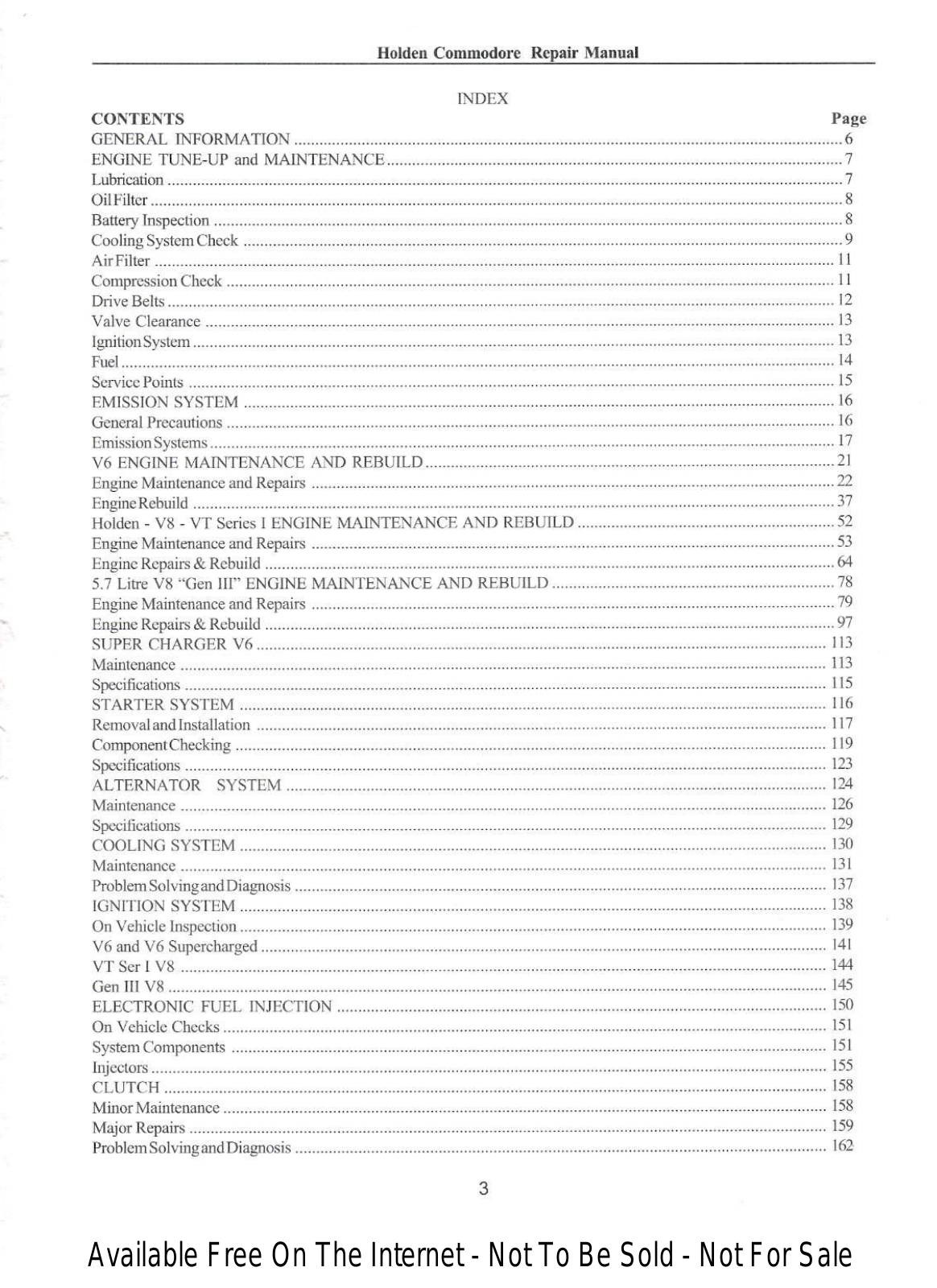 Holden Commodore Common 1997, Common 1998, Common 1999, Common 2000, Common 2001 User Manual