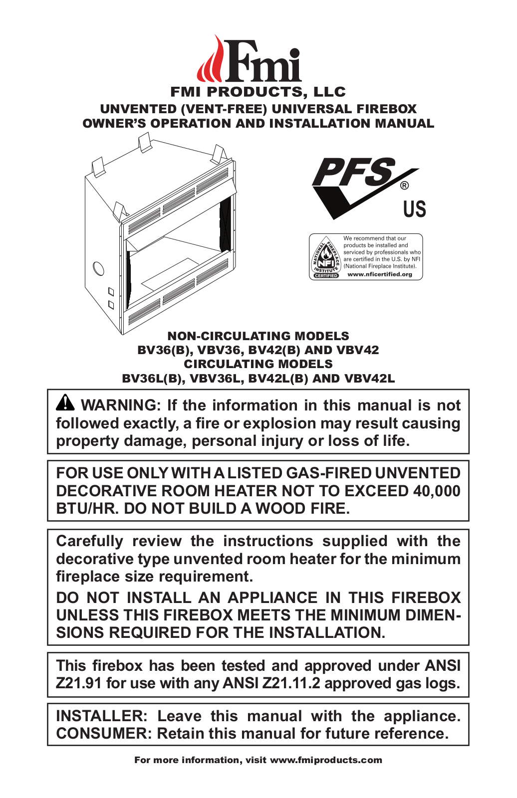 FMI BV42 User Manual