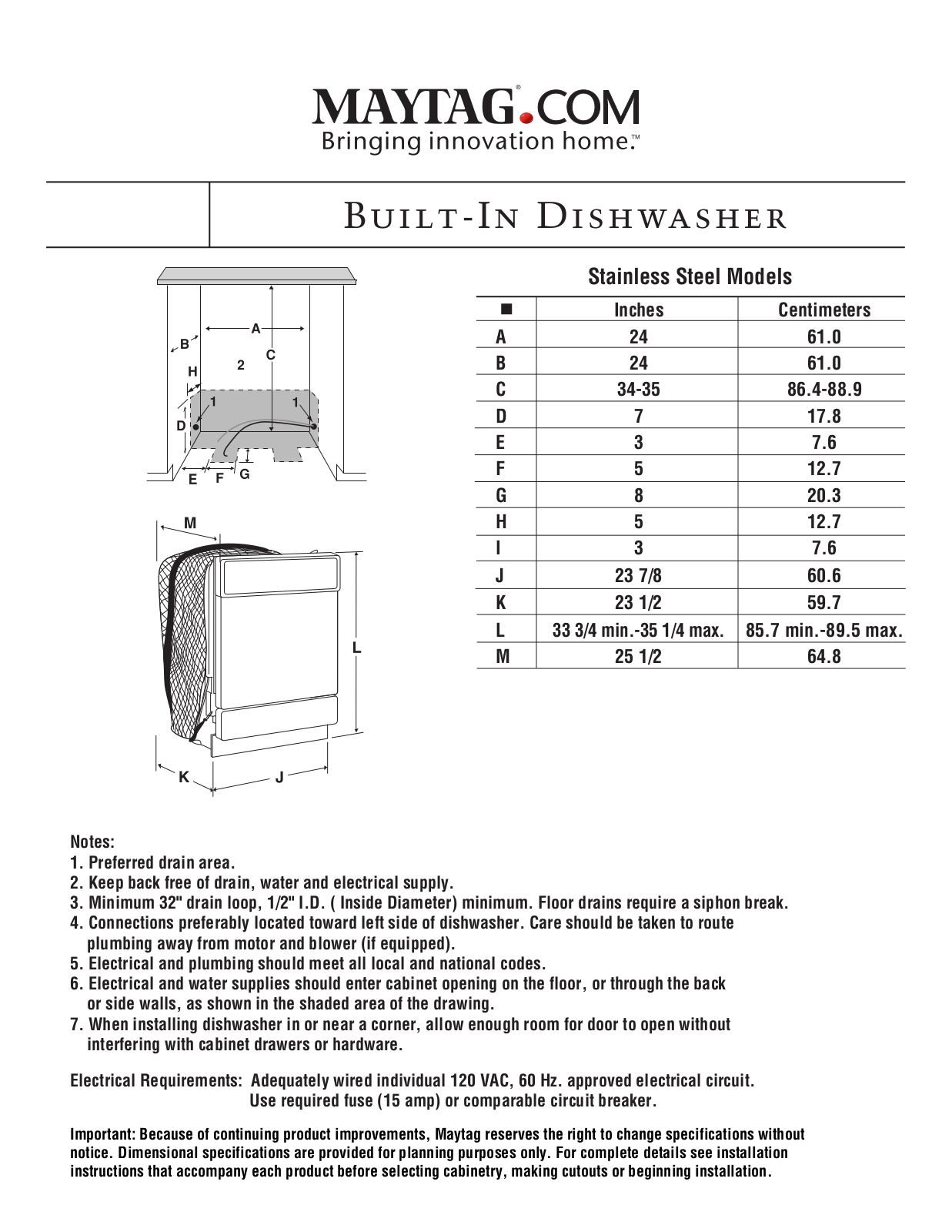 Maytag MDB6657AWB, MDB6657AWQ, MDB6657AWW, MDB6658AWB, MDB6658AWQ Dimension Guide