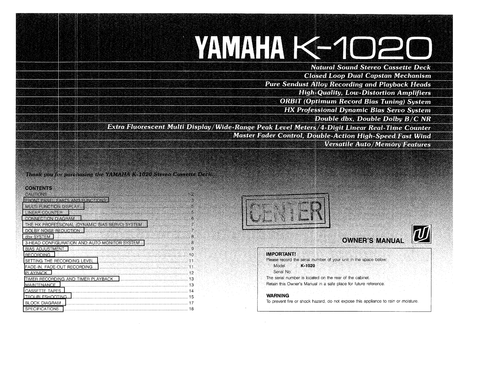 Yamaha K-1020 User Manual