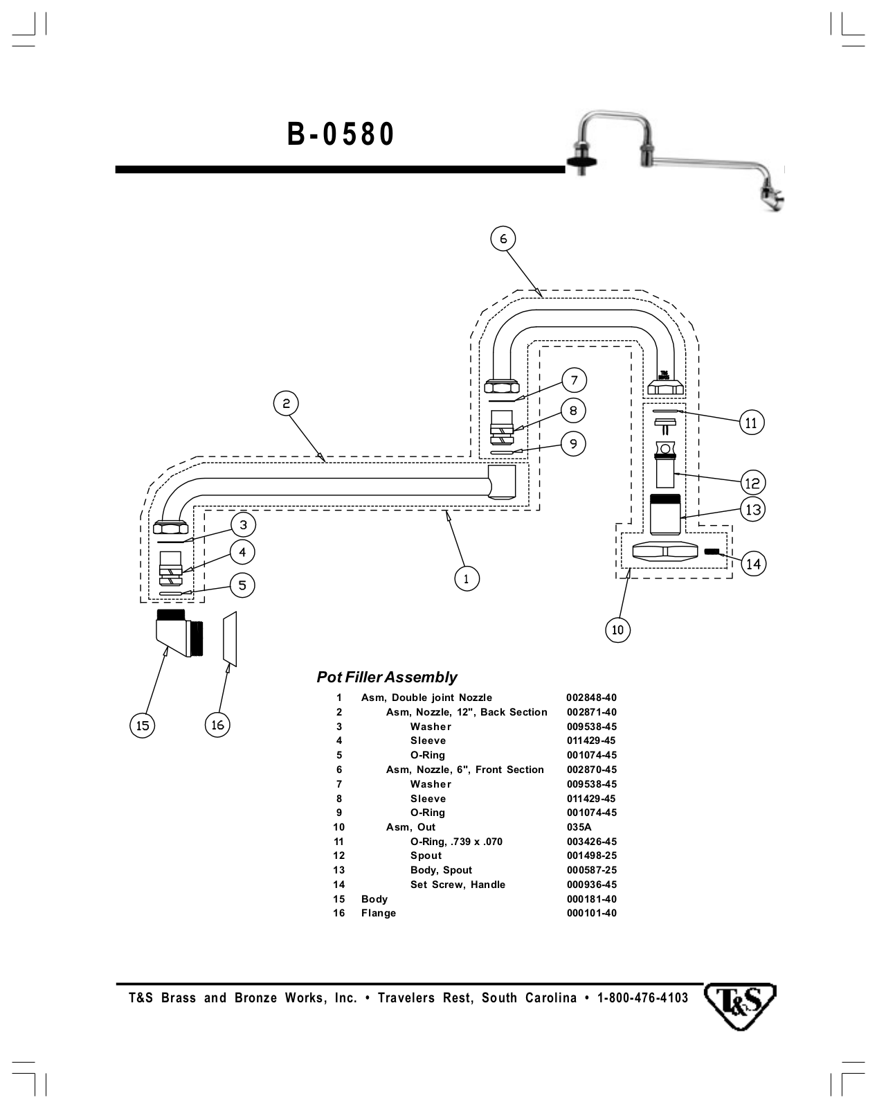 T & S Brass & Bronze Works B-0580 Part Manual