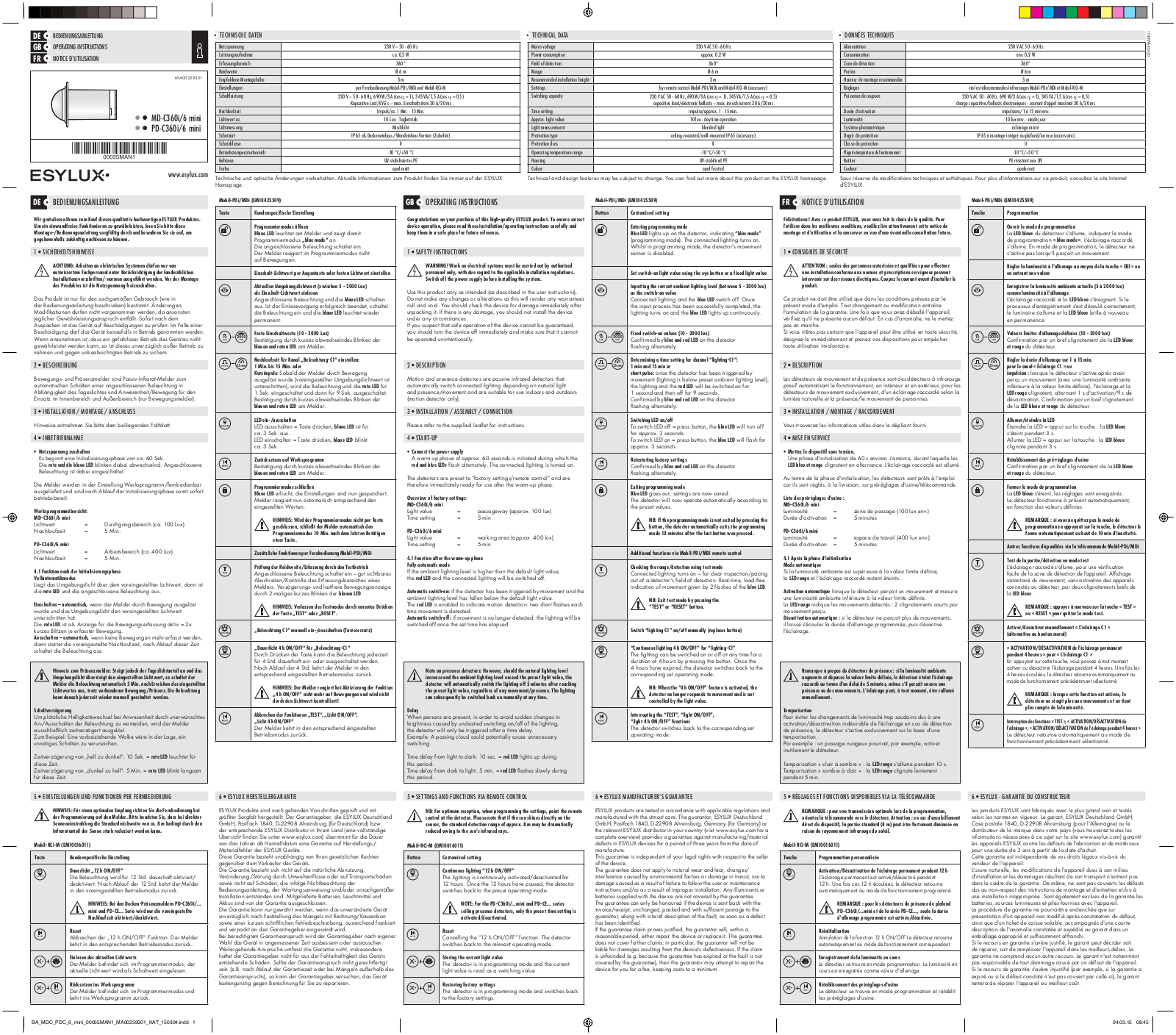 ESYLUX MD-C 360i-6 mini operation manual