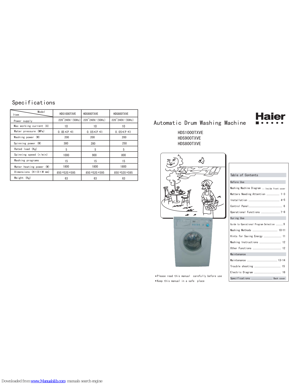 Haier HDS1000TXVE, HDS800TXVE, HDS900TXVE User Manual