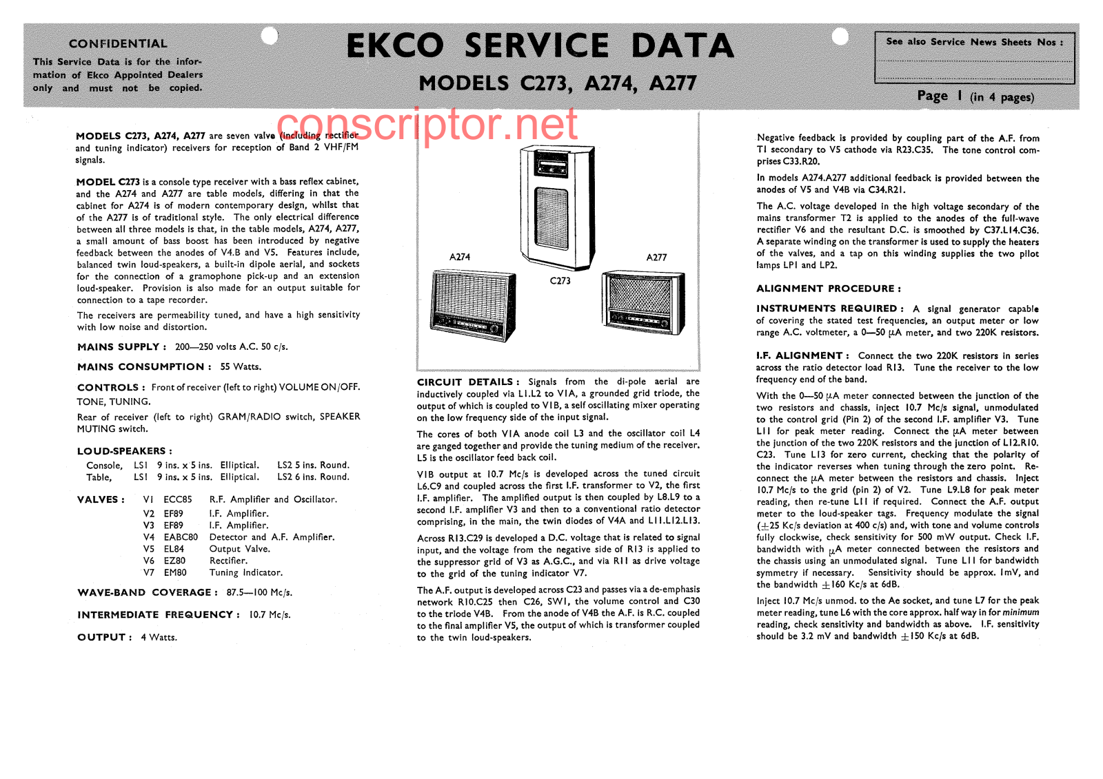 EKCO C273, A274, A277 Service manual