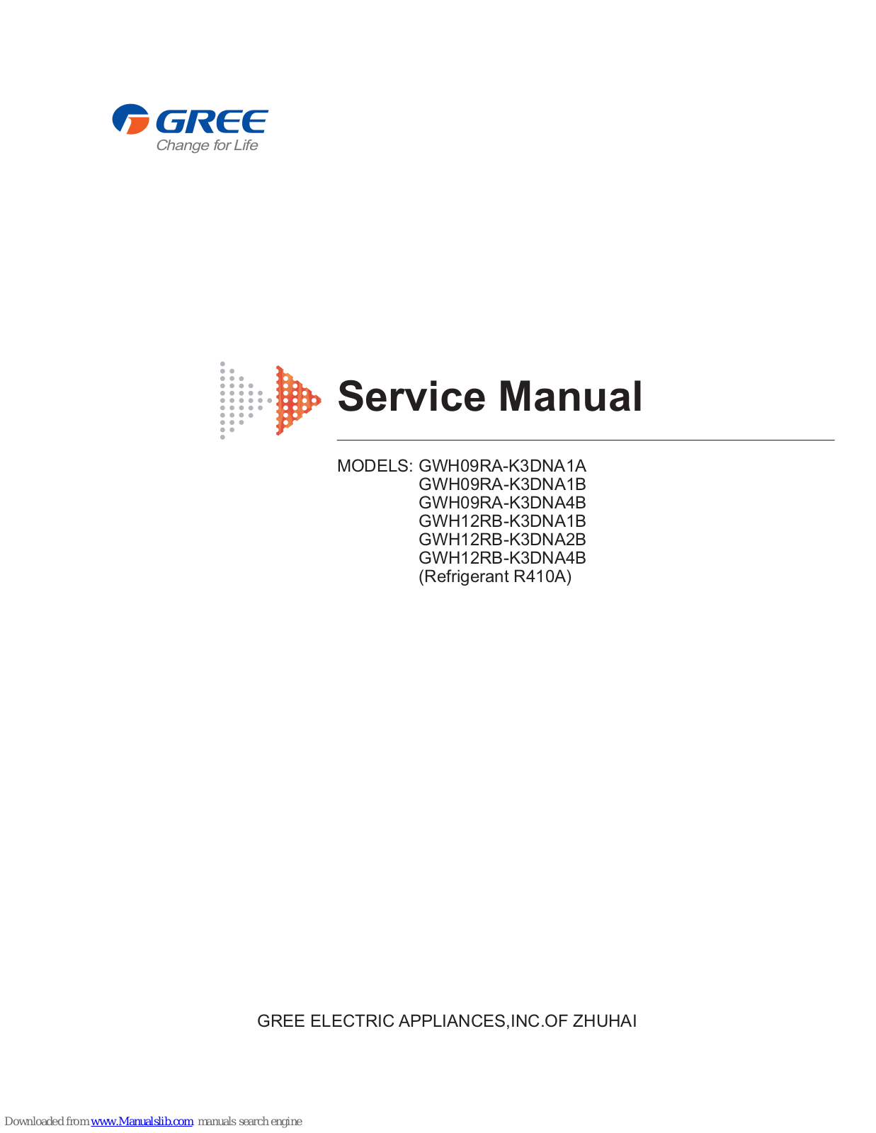 Gree GWH09RA-K3DNA1B, GWH12RB-K3DNA1B, GWH09RA-K3DNA4B, GWH12RB-K3DNA2B, GWH12RB-K3DNA4B Service Manual