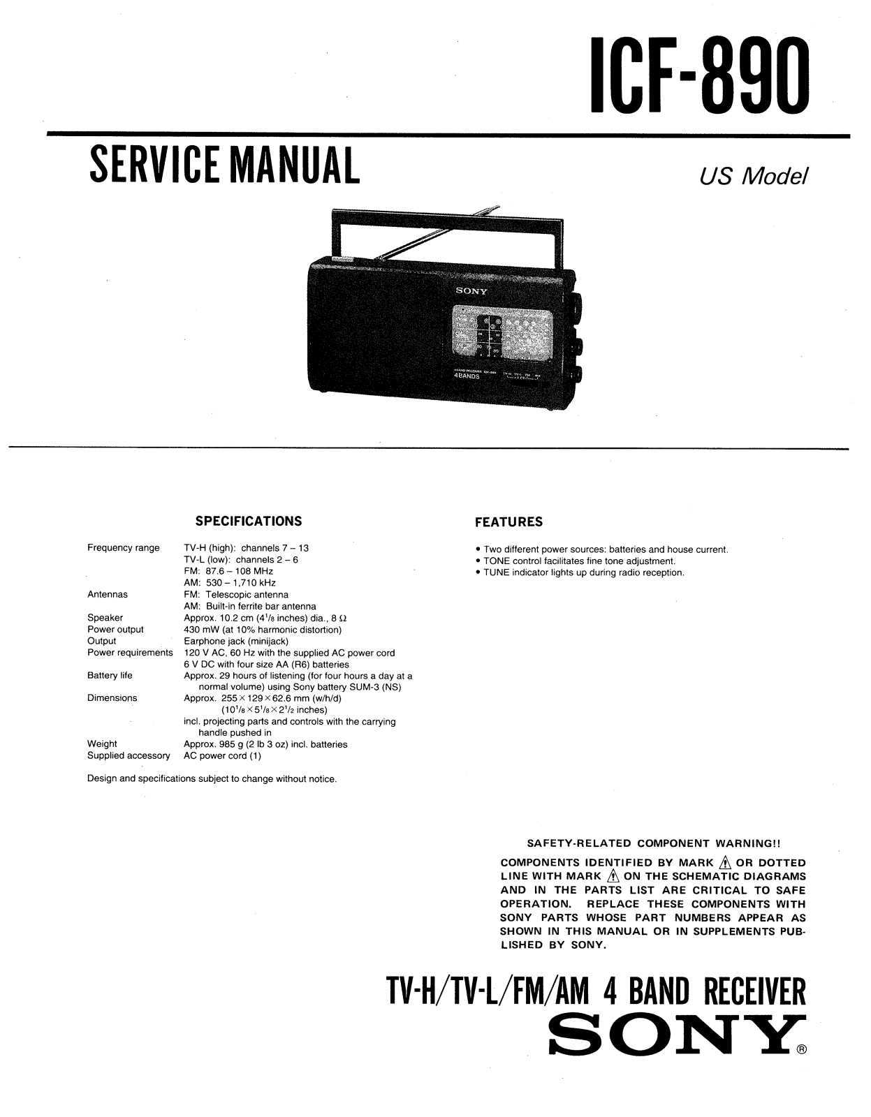 Sony ICF-890 Service manual