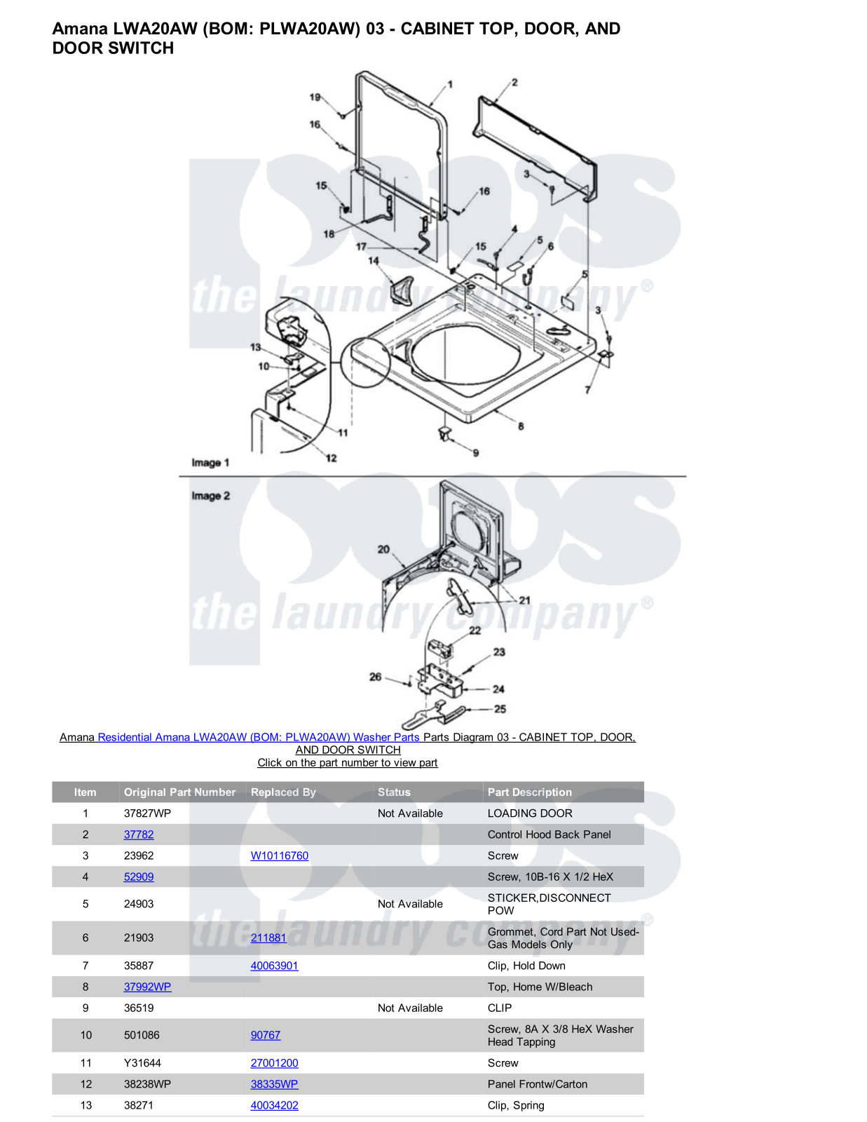 Amana LWA20AW Parts Diagram