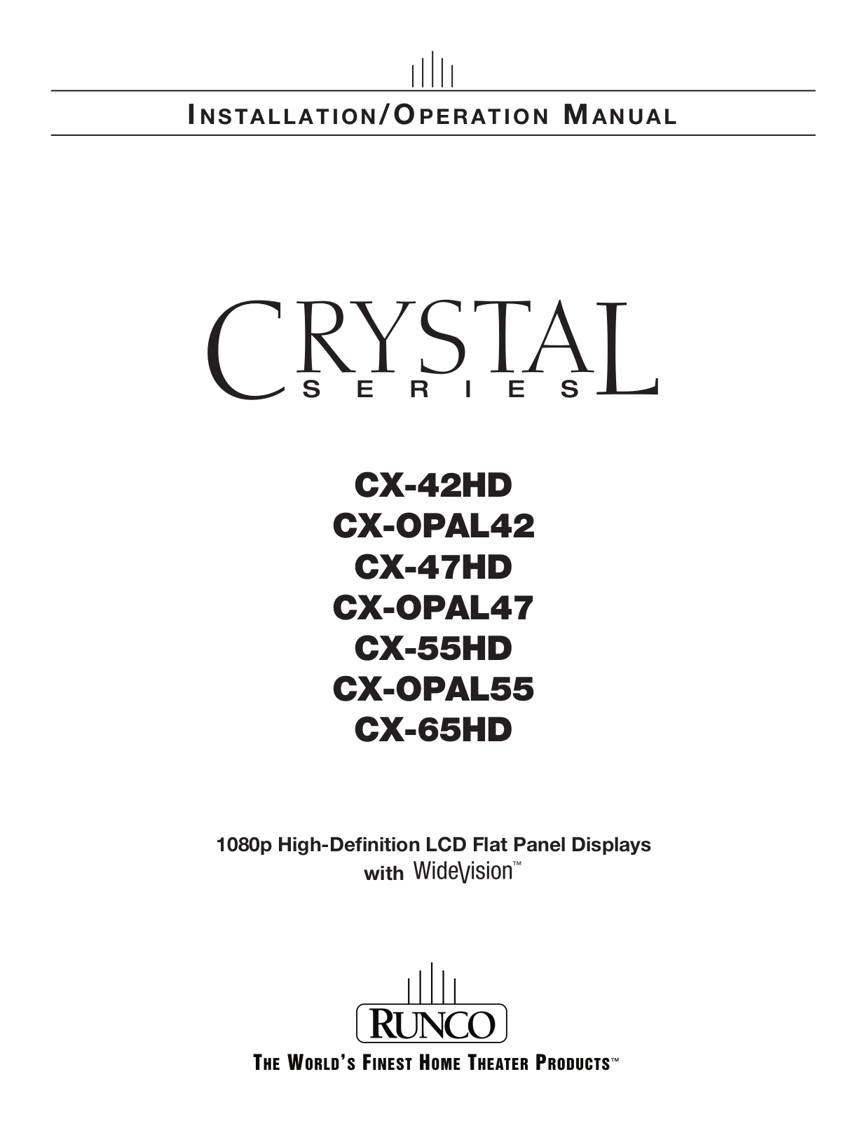 Runco CX-OPAL55, CX-65HD, CX-47HD, CX-55HD, CX-OPAL47 User Manual