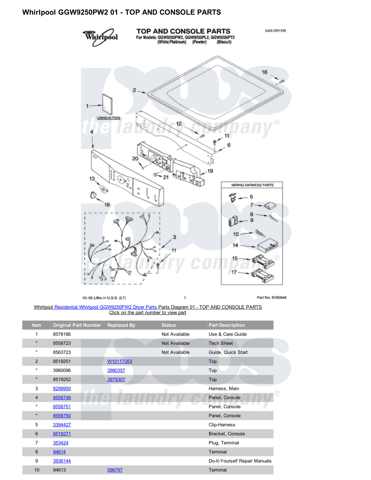 Whirlpool GGW9250PW2 Parts Diagram