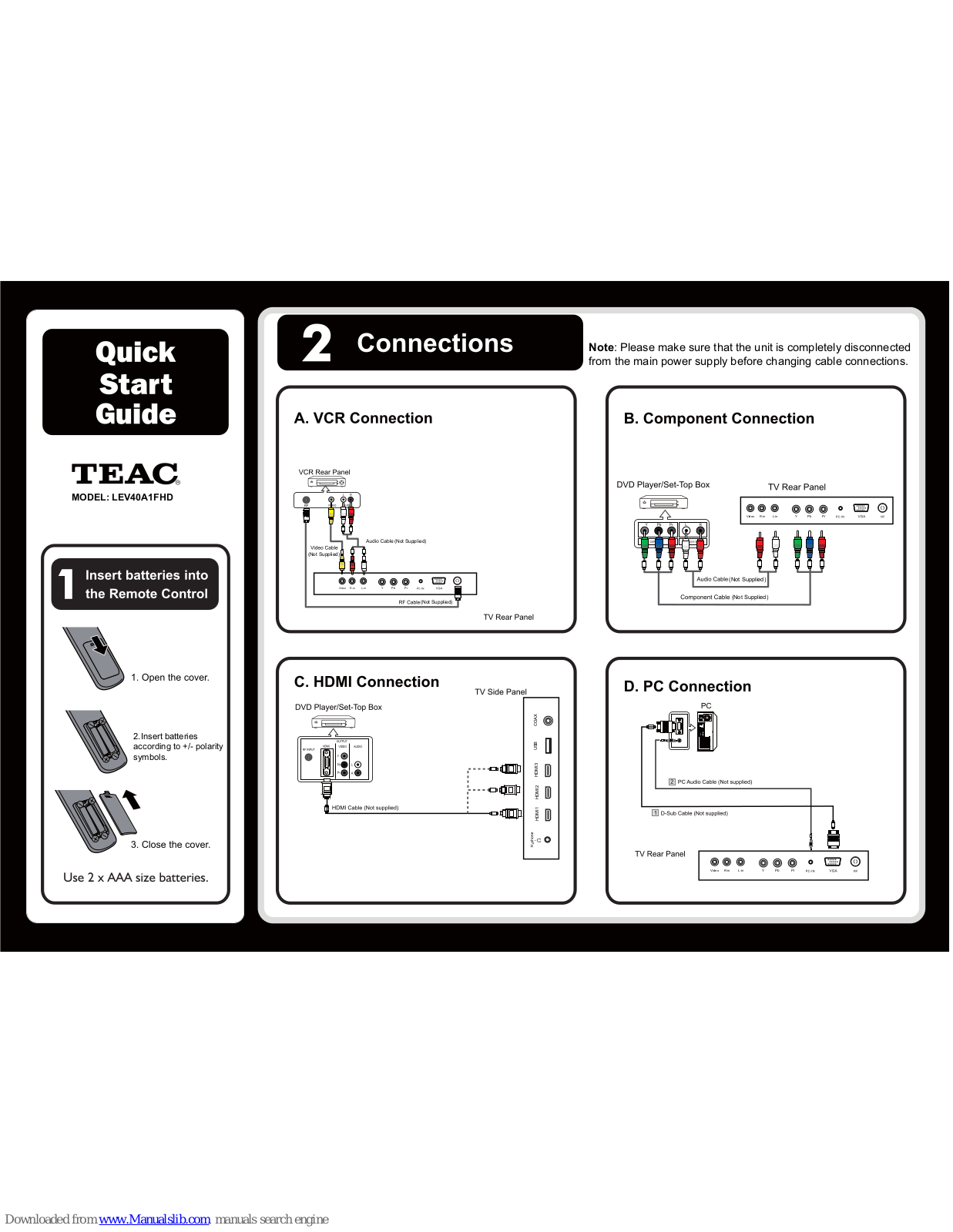 Teac LEV40A1FHD Quick Start Manual - ManualMachine.com