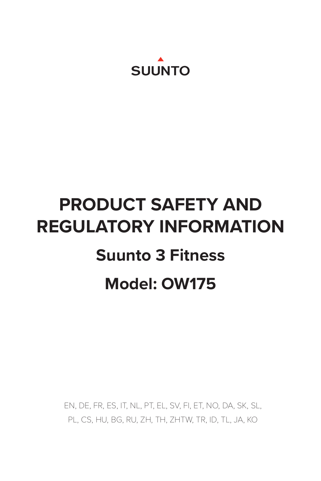 Suunto 3 Fitness, OW175 Product Safety And Regulatory Information