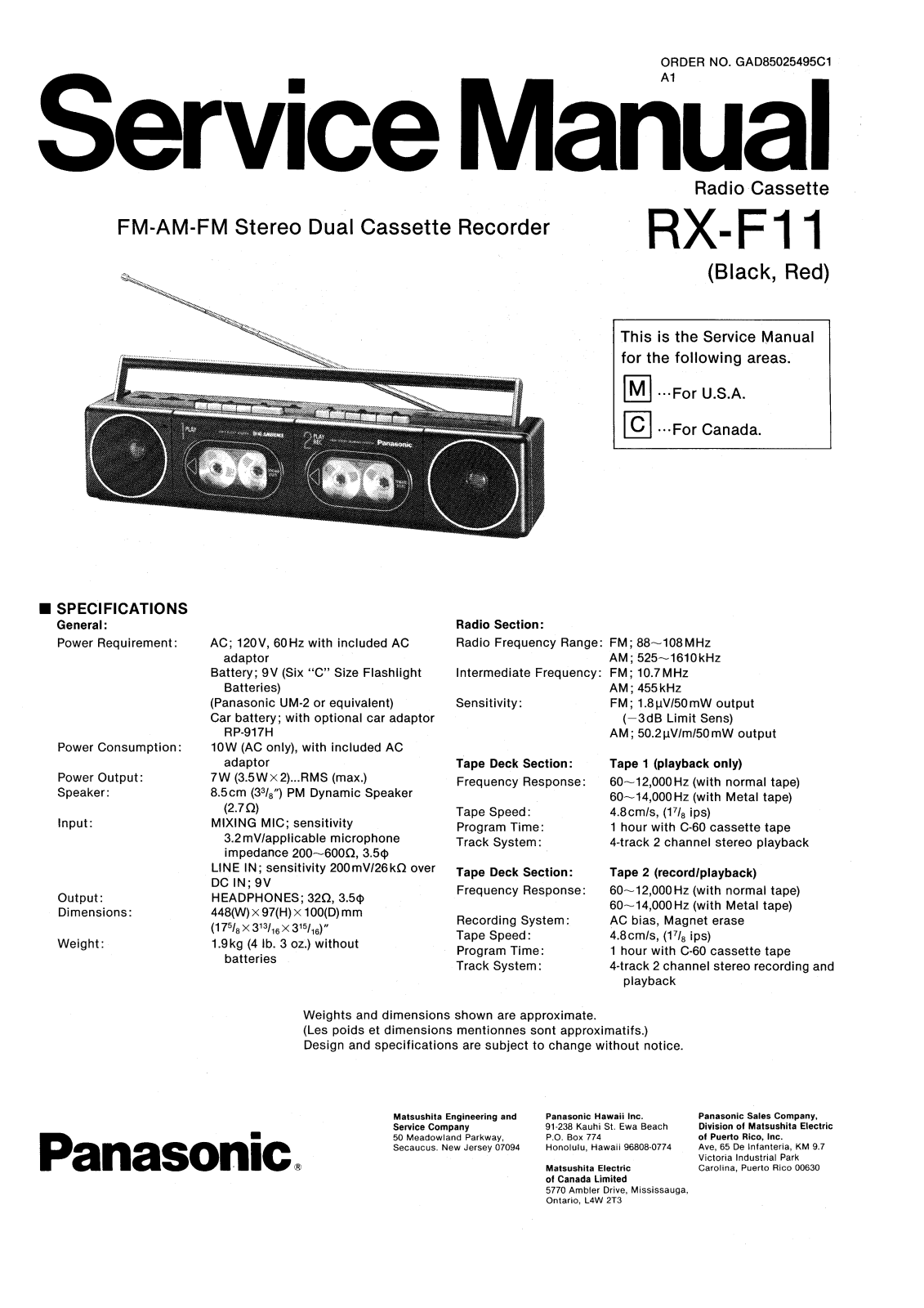 Panasonic RXF-11 Service manual