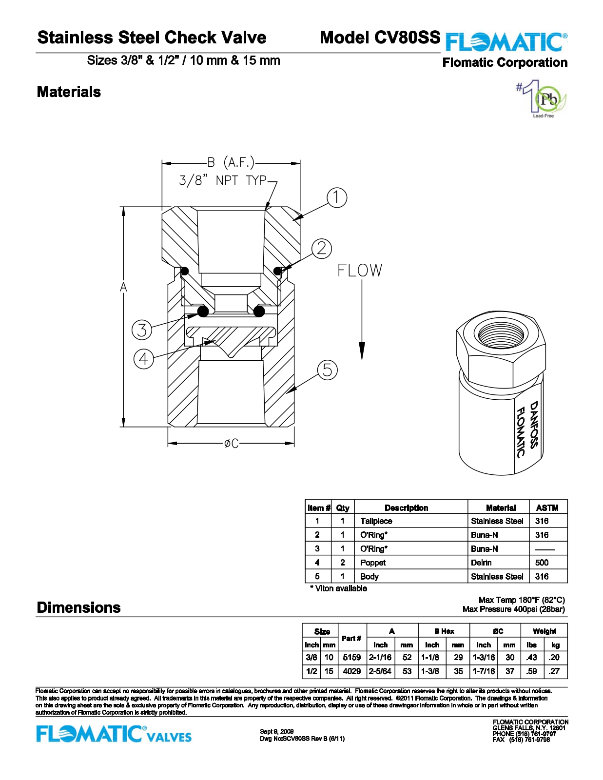 Flomatic CV80SS Parts List