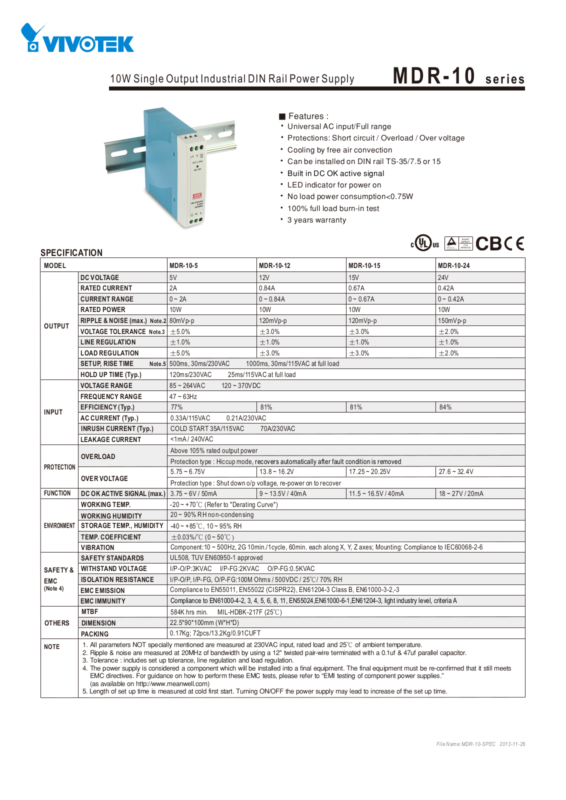 Vivotek MDR-10-12 Specsheet