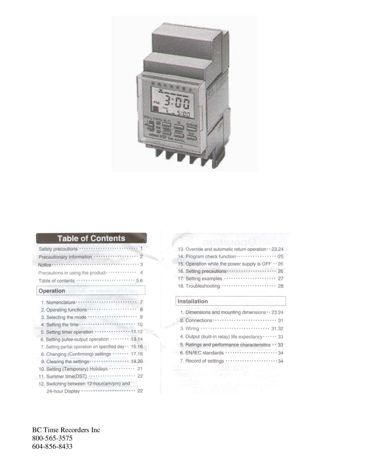 BC Time Recorder Omron Timer User's Manual