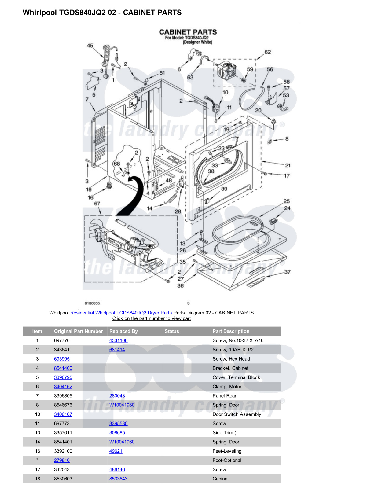 Whirlpool TGDS840JQ2 Parts Diagram