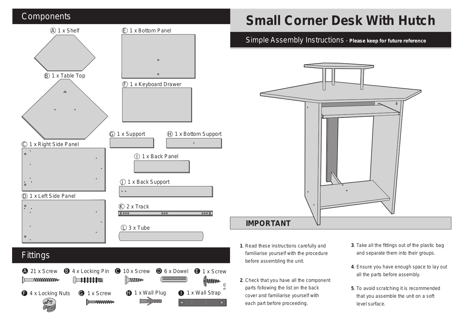 Argos Small Corner Desk With Hutch ASSEMBLY INSTRUCTIONS