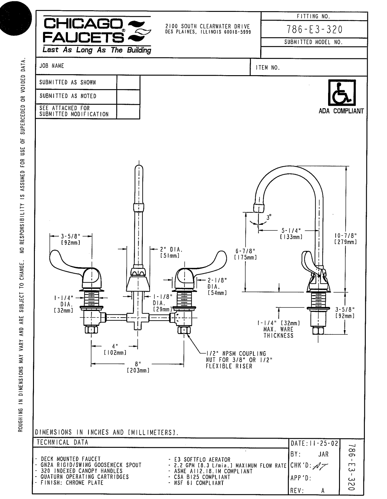 Chicago Faucet 786-E3-320CP User Manual