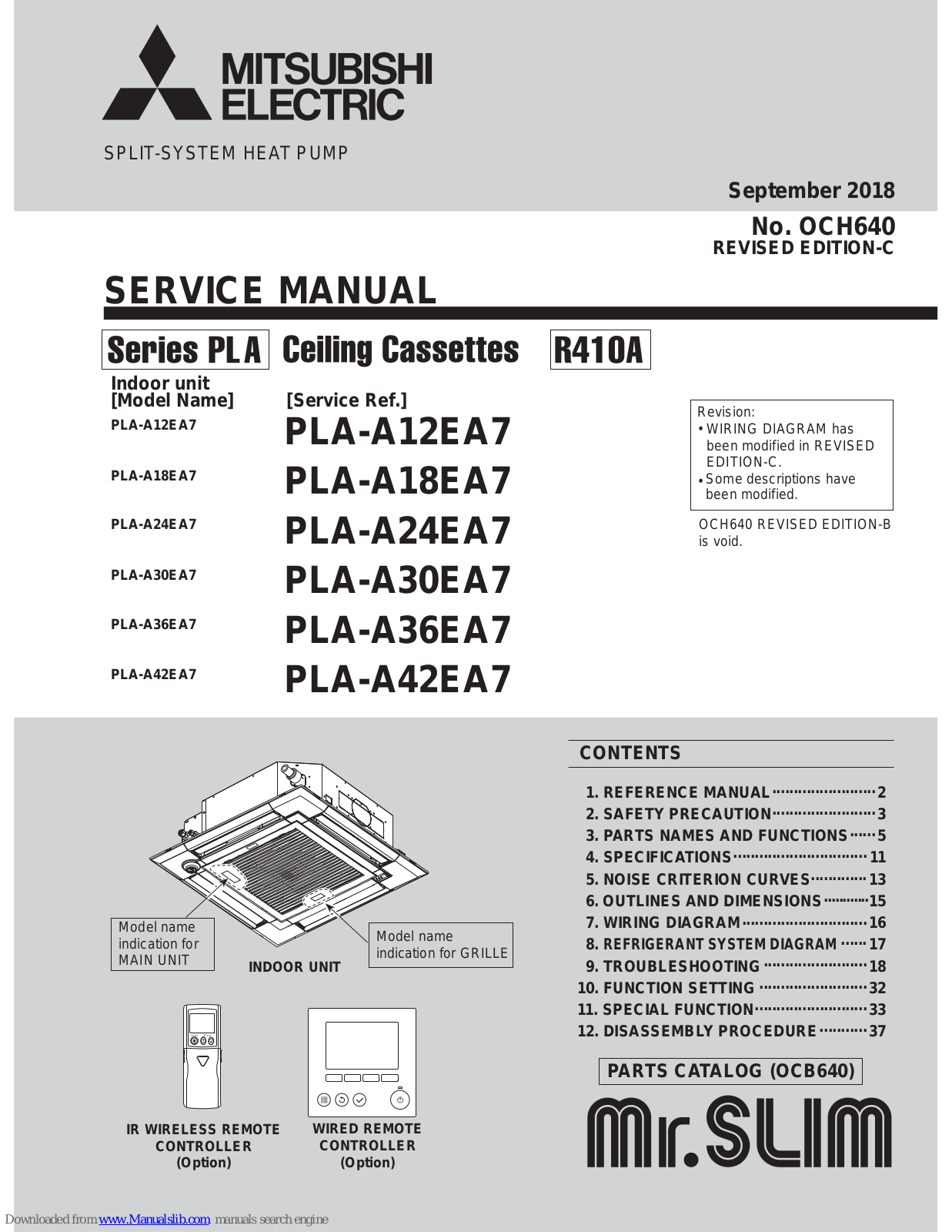 Mitsubishi Electric PLA-A24EA7, PLA-A12EA7, PLA-A30EA7, PLA-A18EA7, PLA-A36EA7 Service Manual