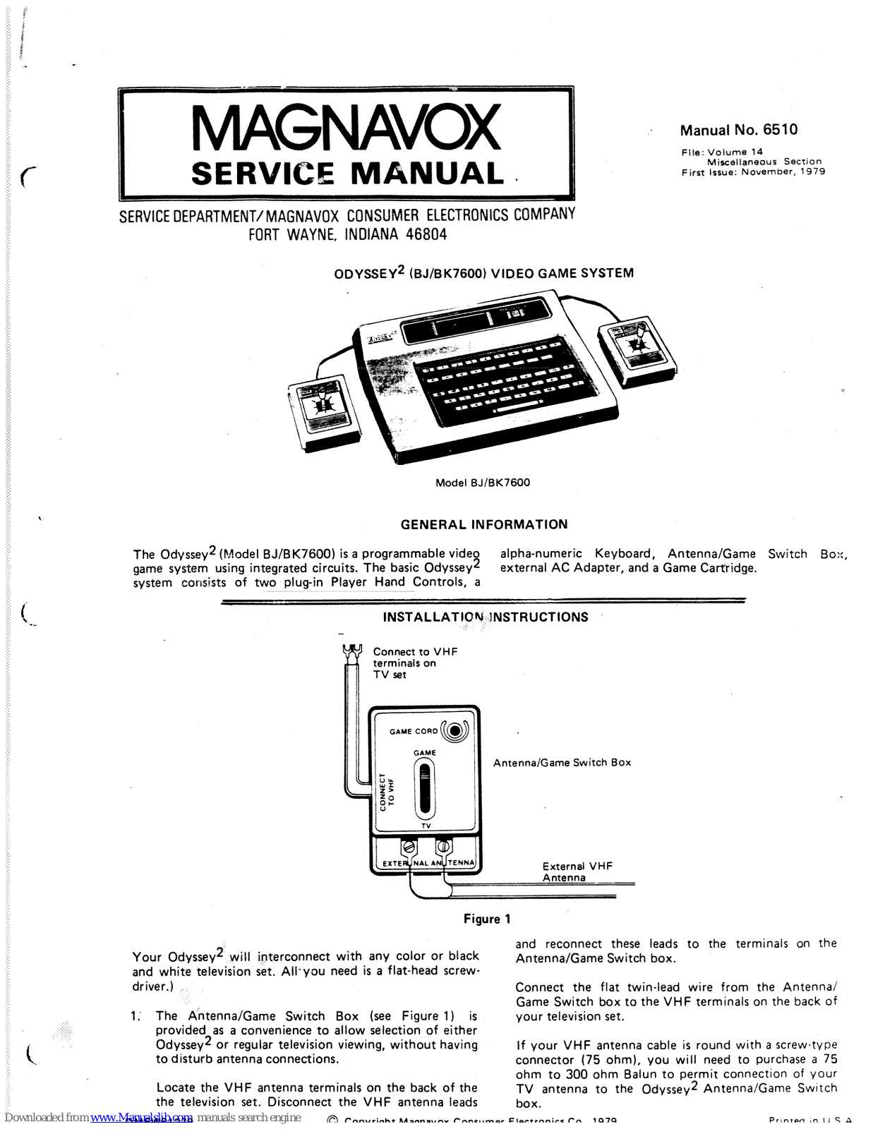 Magnavox Odyssey 2 BJ/BK7600 Service Manual