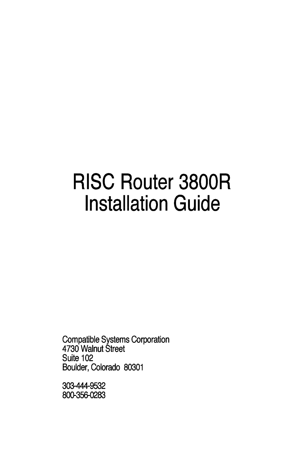 Compatible Systems 3800R User Manual