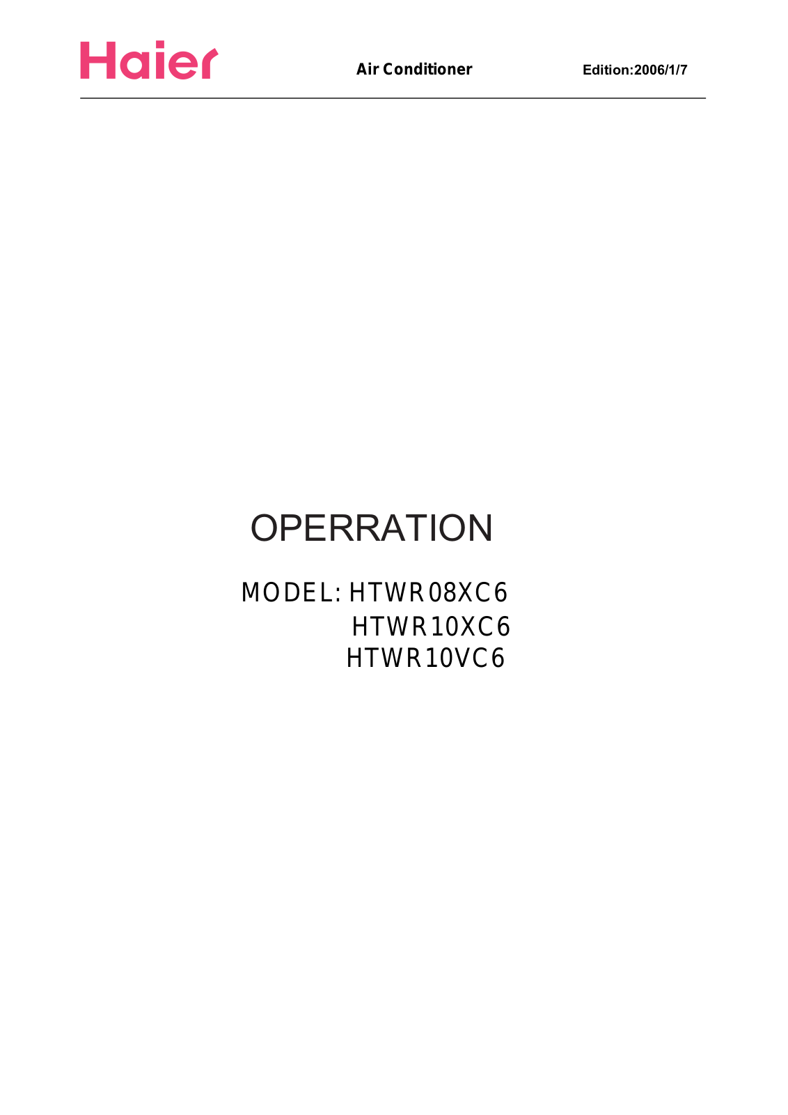 Haier HTWR10VC6, HTWR10XC6 User Manual